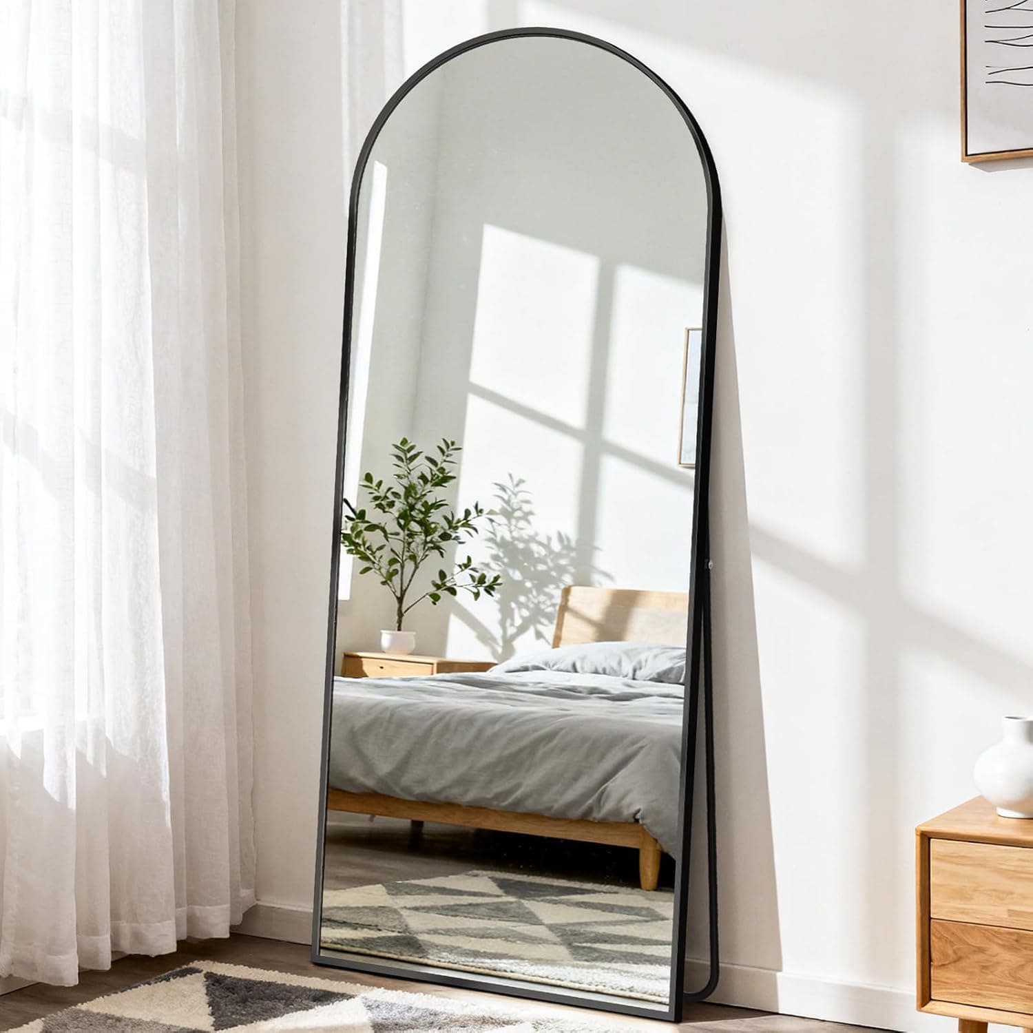 DUMOS Arched Full Length Mirror with Stand 64"x21" Floor Standing Aluminum Frame for Bedroom Body Hanging Leaning Modern Simple Home Decor Shatter-proorf Nano Glass Wall Living Room Cloakroom Black Black-arched 64"L x 21"W - Image 7