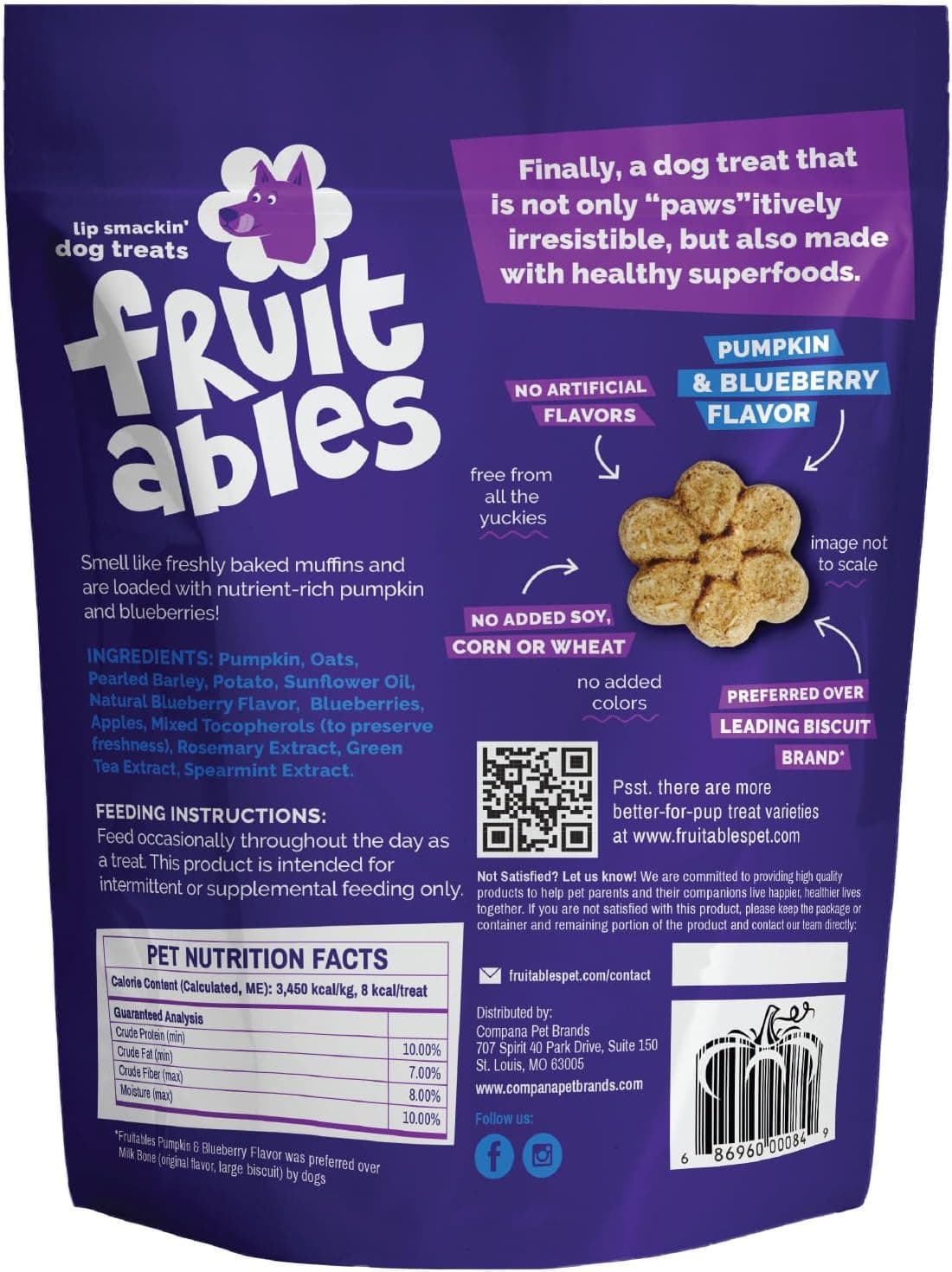 Fruitables Baked Dog Treats, Healthy Pumpkin Treat for Dogs, Low Calorie & Delicious, No Wheat, Corn or Soy, Made in the USA, Pumpkin and Blueberry Flavor, 12oz 12 Ounce (Pack of 1) Pumpkin and Blueberry - Image 11