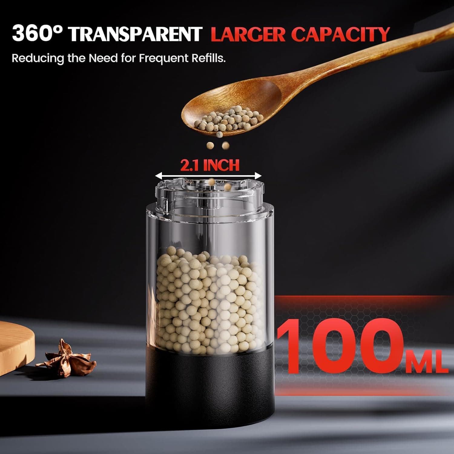 Electric Salt and Pepper Grinder Set Automatic Battery Pepper Mill Shakers Adjustable Coarseness Upgraded Larger Capacity with Led Home and Kitchen Appliances for New House Warming Gifts Black/Black - Image 5