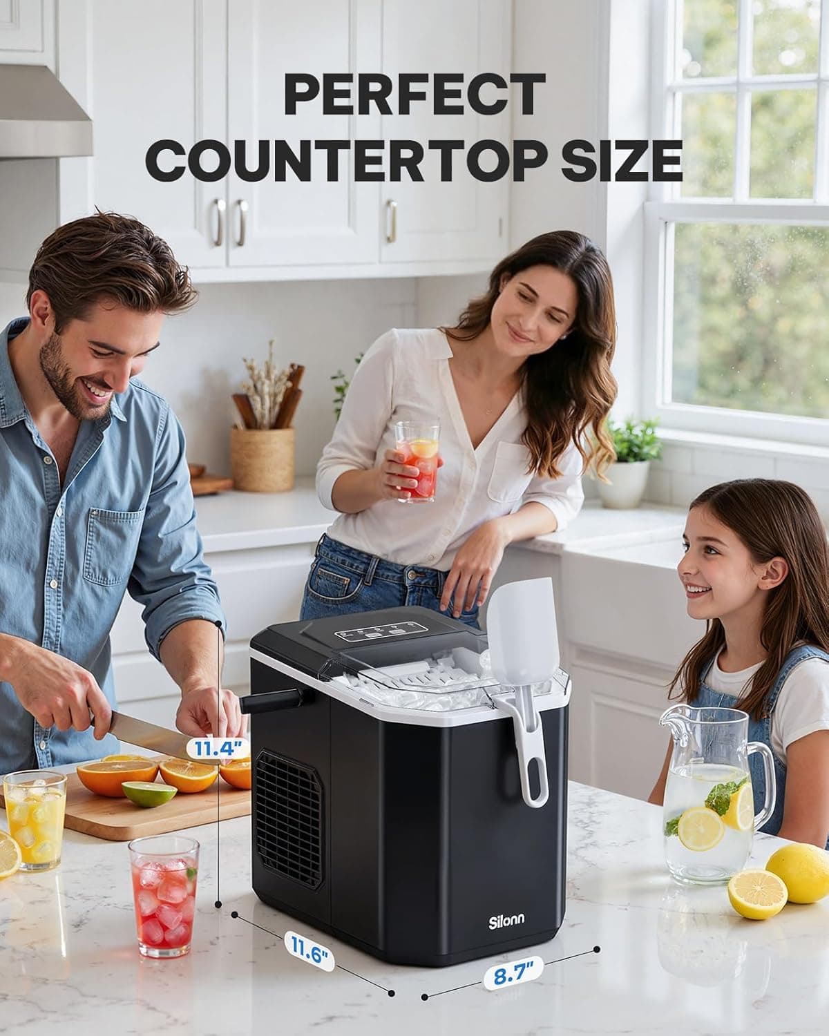 Silonn Ice Maker Countertop Machine with Handle, 26lbs in 24h, 9 Ice Cubes Ready in 6 Mins, Self-Cleaning Ice Makers with Basket and Scoop, Ideal for Home, Kitchen, Camping, RV Black-26lbs 26 lbs - Image 6