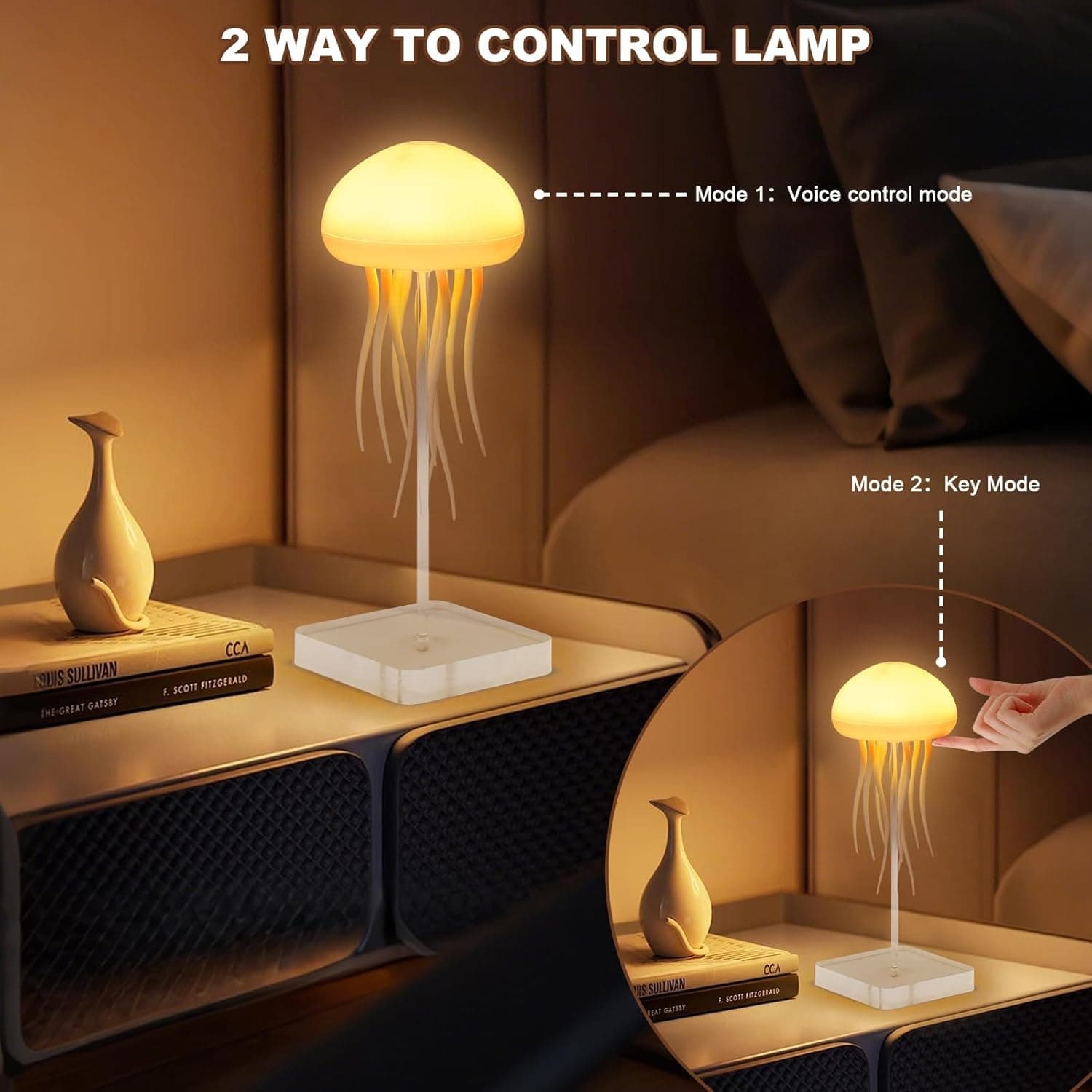 Jellyfish Lamp, Voice Control Jellyfish Lamp with Dancing Legs, RGB Gradient Jellyfish Bedside Lamp, Rechargeable Jellyfish Table Lamp with Touch Sensor, Christmas Gifts (Hanging + Base) - Image 6
