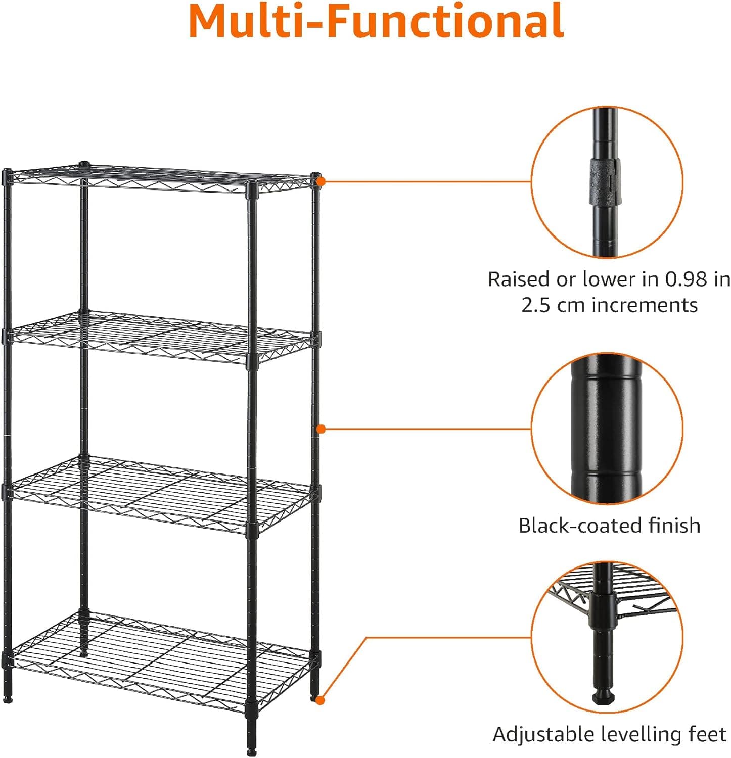 Amazon Basics 4-Shelf Steel Wire Storage Rack, Adjustable, Sturdy, Easy Assembly, 13.4 D x 23.2 W x 48 H in, Black 4-Shelf Narrow Black - Image 6