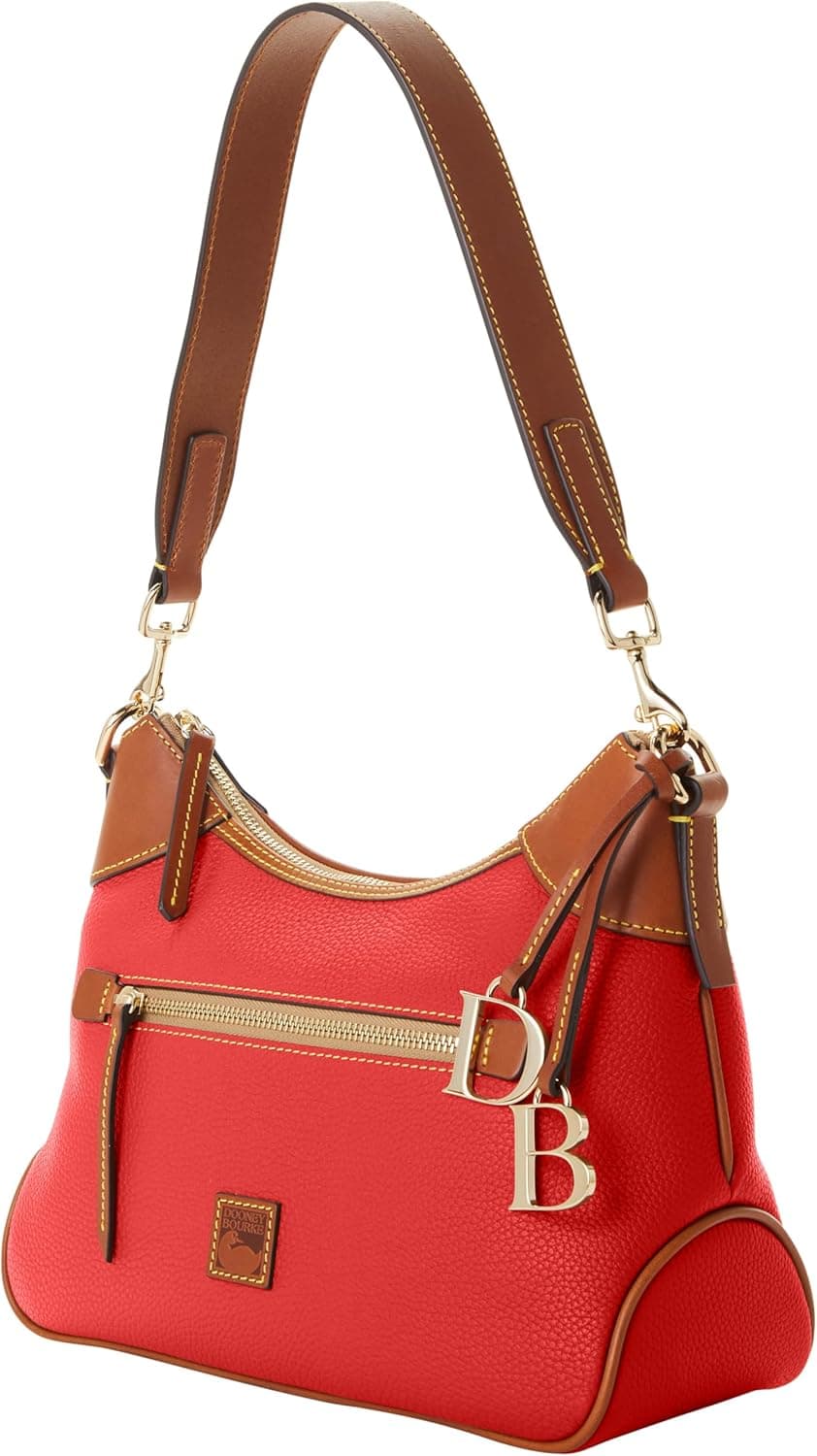 Dooney & Bourke Shoulder Bags for Women, Pebble Grain Leather Hobo Bag with Charms Red - Image 3