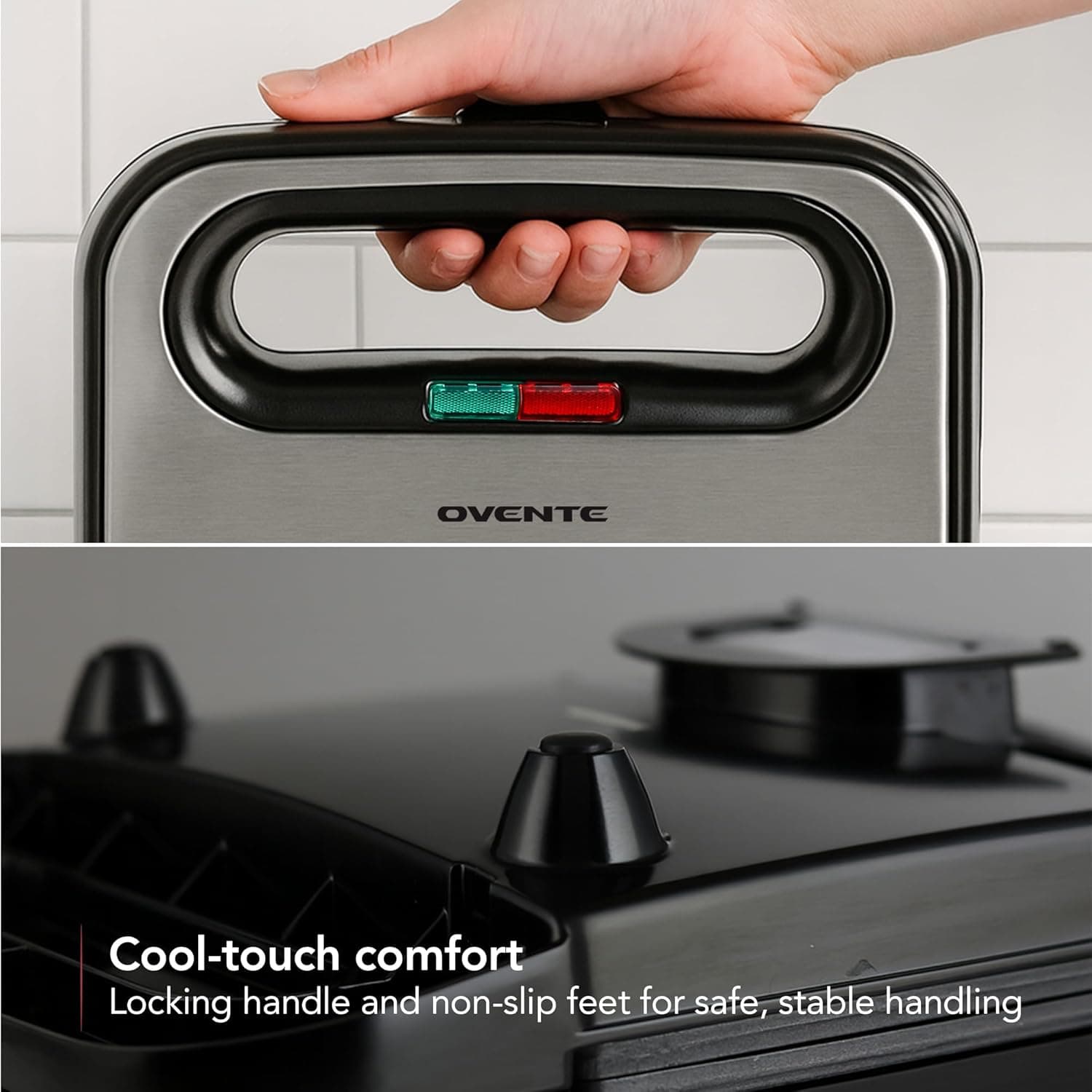 OVENTE Electric Sandwich Maker with Non-Stick Plates, Indicator Lights, Cool Touch Handle, Easy to Clean and Store, Perfect for Cooking Breakfast, Grilled Cheese, Tuna Melts and Snacks, Black GPS401B - Image 6
