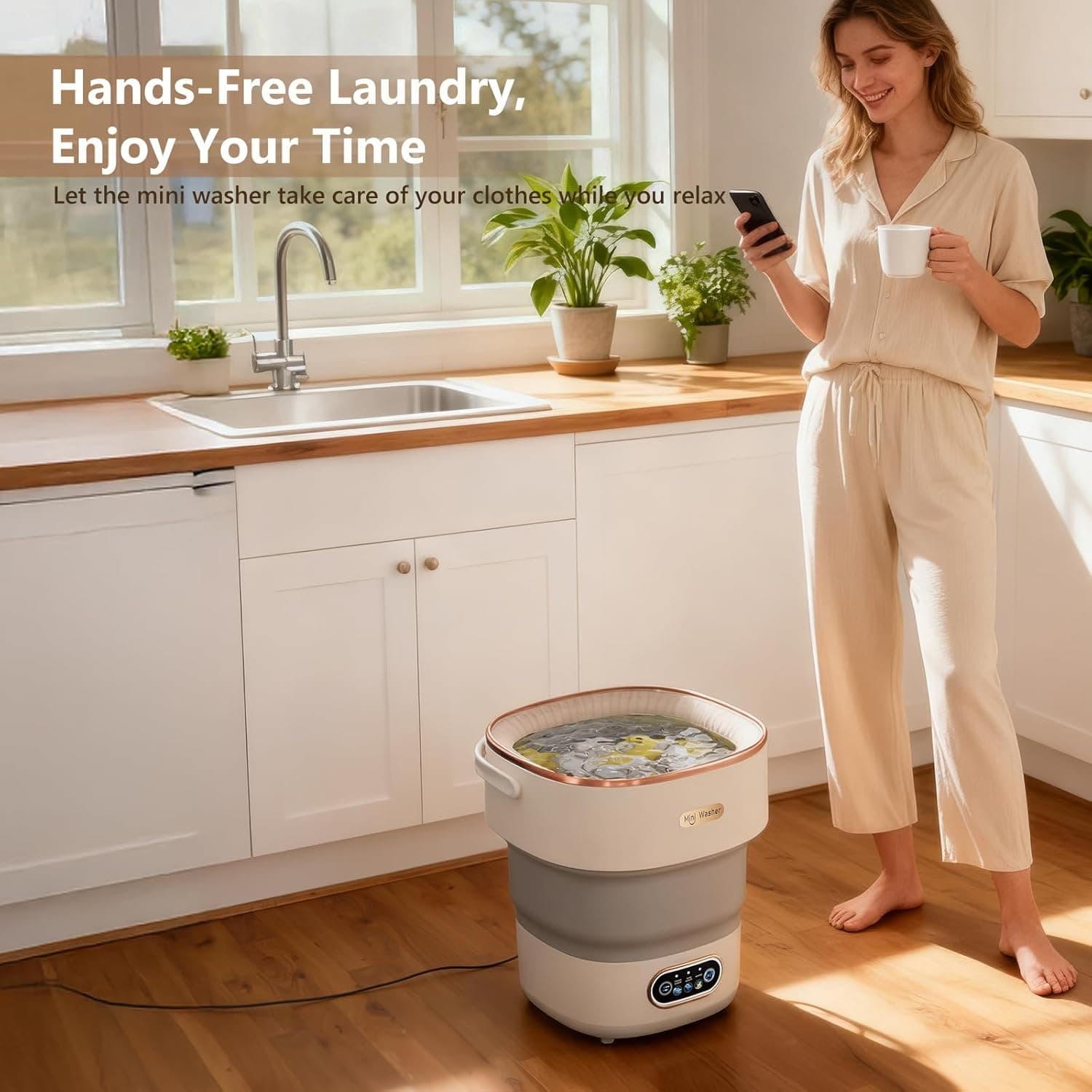 YMXA Mini Machine à Laver 16L — Machine à Laver Portable Pliable et Essoreuse pour Vêtements de Bébé, Sous-vêtements, Chaussettes ; Idéale pour T - Image 3