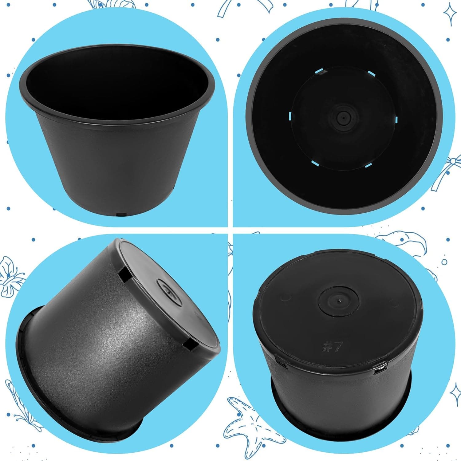 10Pcs 7 Gallon 14 inch Plant Nursery Pot Flower Seedling Injection Molded Container Plastic Garden Planter Pots with Drainage Holes Suitable for Vegetables Flowers Plants Black - Image 6