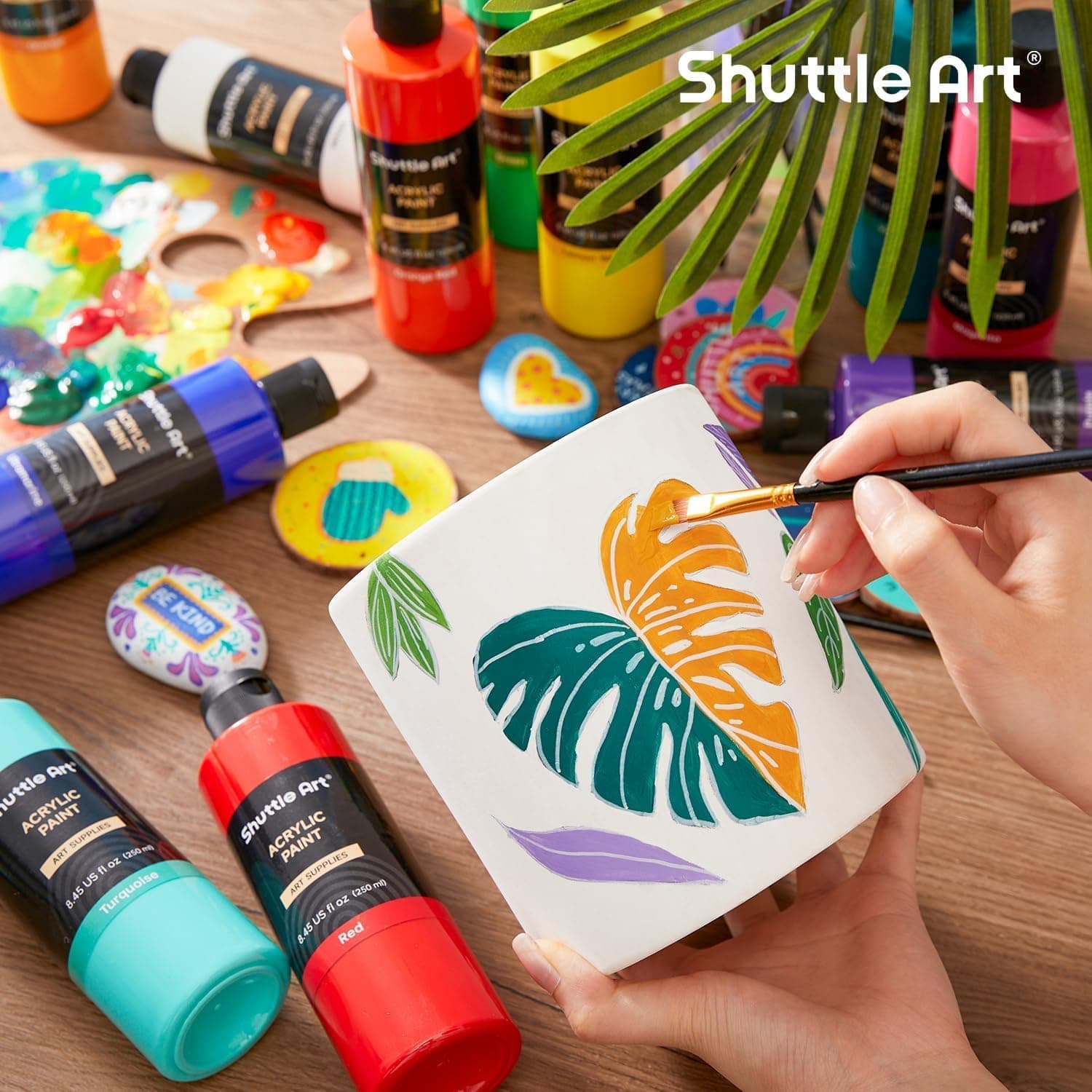 Shuttle Art Acrylic Paint, 24 Colors Acrylic Paint Bottle Set, 250ml/8.45oz Each, Rich Pigments, High Viscosity, Bulk for Artists, Beginners and Kids Painting on Rocks Crafts Canvas Wood - Image 7