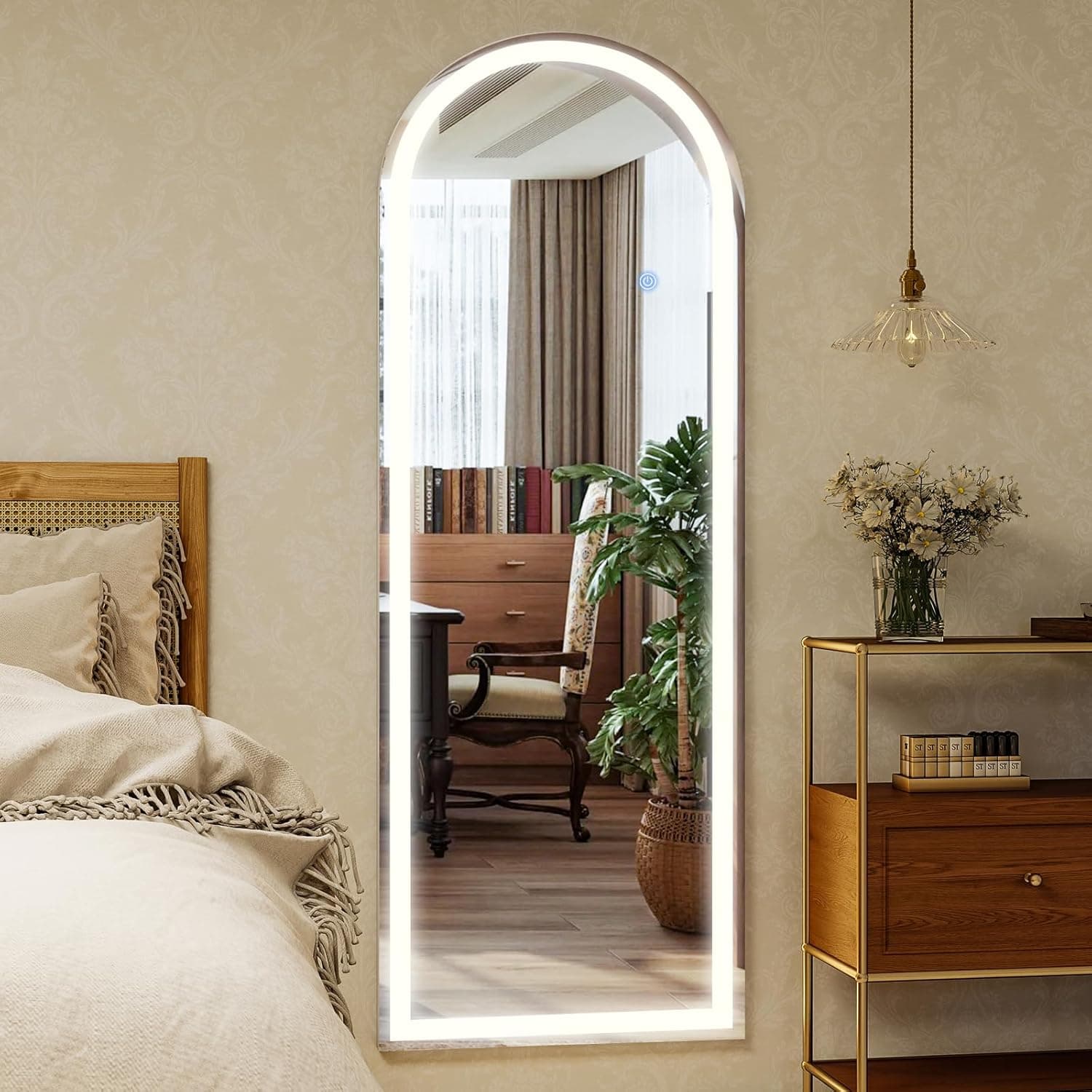 GLSLAND 20"x56" Arched LED Full Length Mirror with Lights – Wall Mounted or Standing Full Body Mirror for Bedroom/Cloakroom – Dimmable with 3 Color Lighting Modes Arched 56"L x 20"W - Image 10