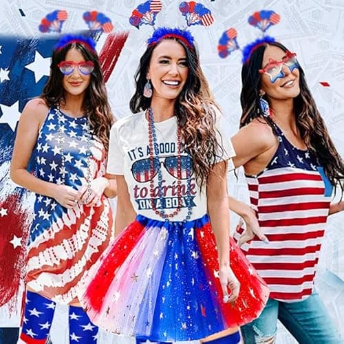 Maazusa July 4 Poncho Costume Accessories, Adult Poncho, Women's American Layered Headdress, Layered Necklace, Stockings, Sleeves for Independence Day Woman Girl - Image 7