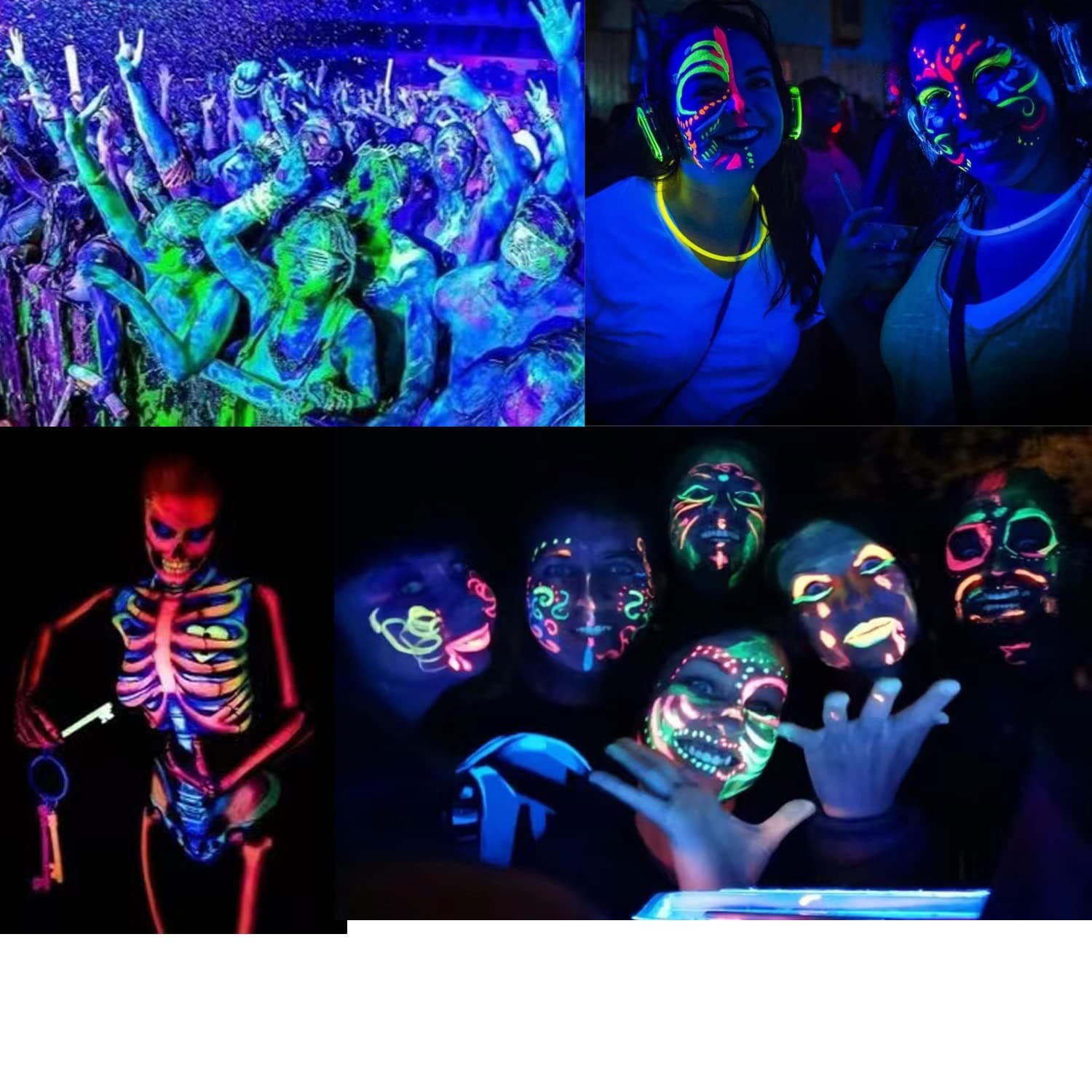 12 PCS Glow Face Body Paint, Glow In The Dark Under UV Black Light Sticks Makeup Neon Face Painting Kits para sa Adult Halloween Festival Accessory Glow Party Supplies - Image 8