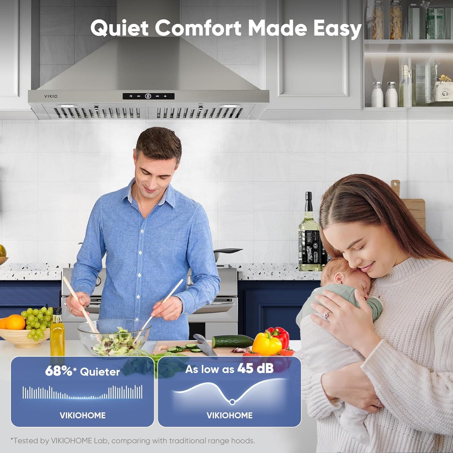 Wall Mount Range Hood 30 inch, 580 CFM, Ducted/Ductless Convertible, Stainless Steel Kitchen Vent Hood with 3-Speed Fan and LED Lights 30 inch Stainless steel(RP10) - Image 4