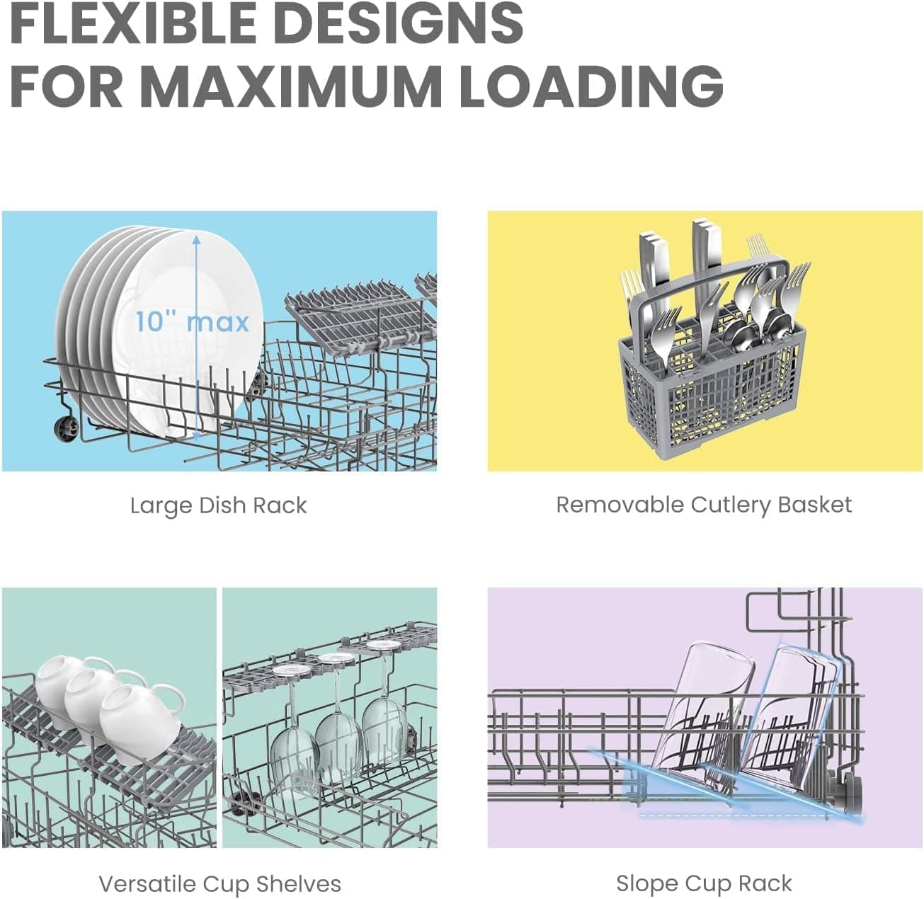 COMFEE’ Countertop Dishwasher, Energy Star Portable Dishwasher, 6 Place Settings & 8 Washing Programs, Speed, Baby-Care, ECO& Glass, Dish Washer for Dorm, RV& Apartment, Black Whole Black - Image 5