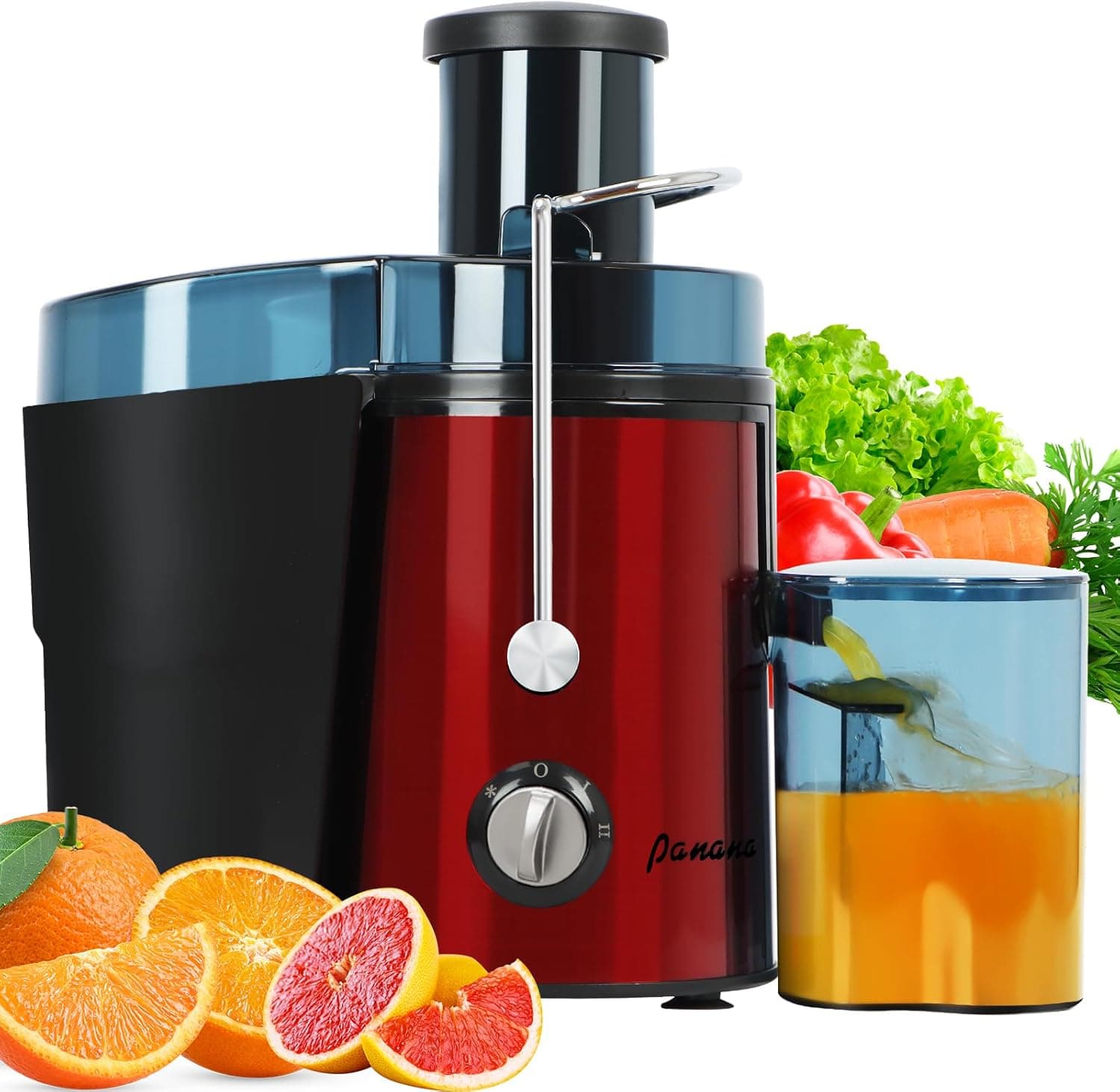 Panana Centrifugal Juicer Extractor with Wide Mouth 3” Feed Chute for Fruit Vegetable, Easy to Clean, Stainless Steel, BPA-free (Red) - Image 2