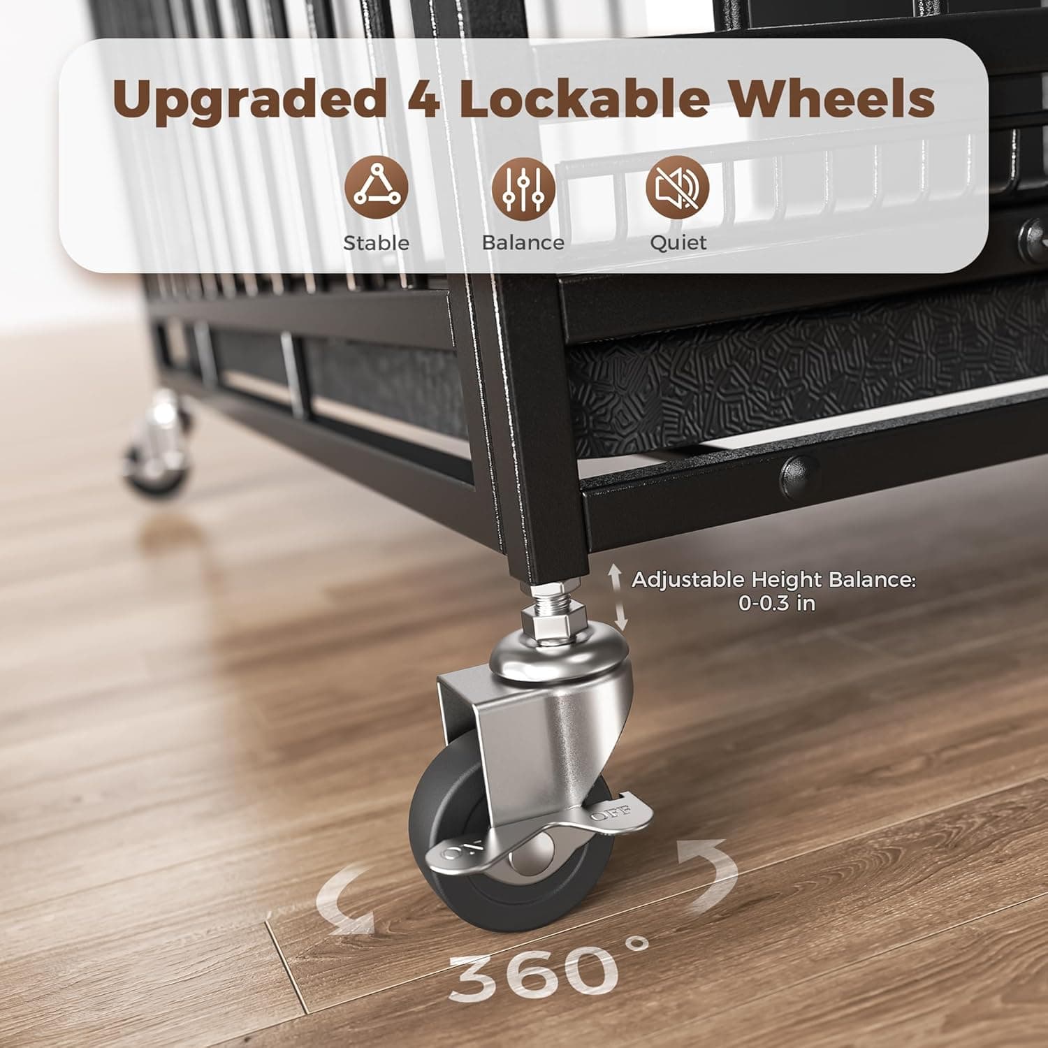 48"/38" Dog Crates for Large Dogs, Upgraded 4 Lockable Wheels, Removable Door, Dog Kennel Indoor, Max Load 300Lbs, Easy to Clean, Removable Tray, XL Dog Cage for Large and Medium Dogs 48 Inch - Image 6