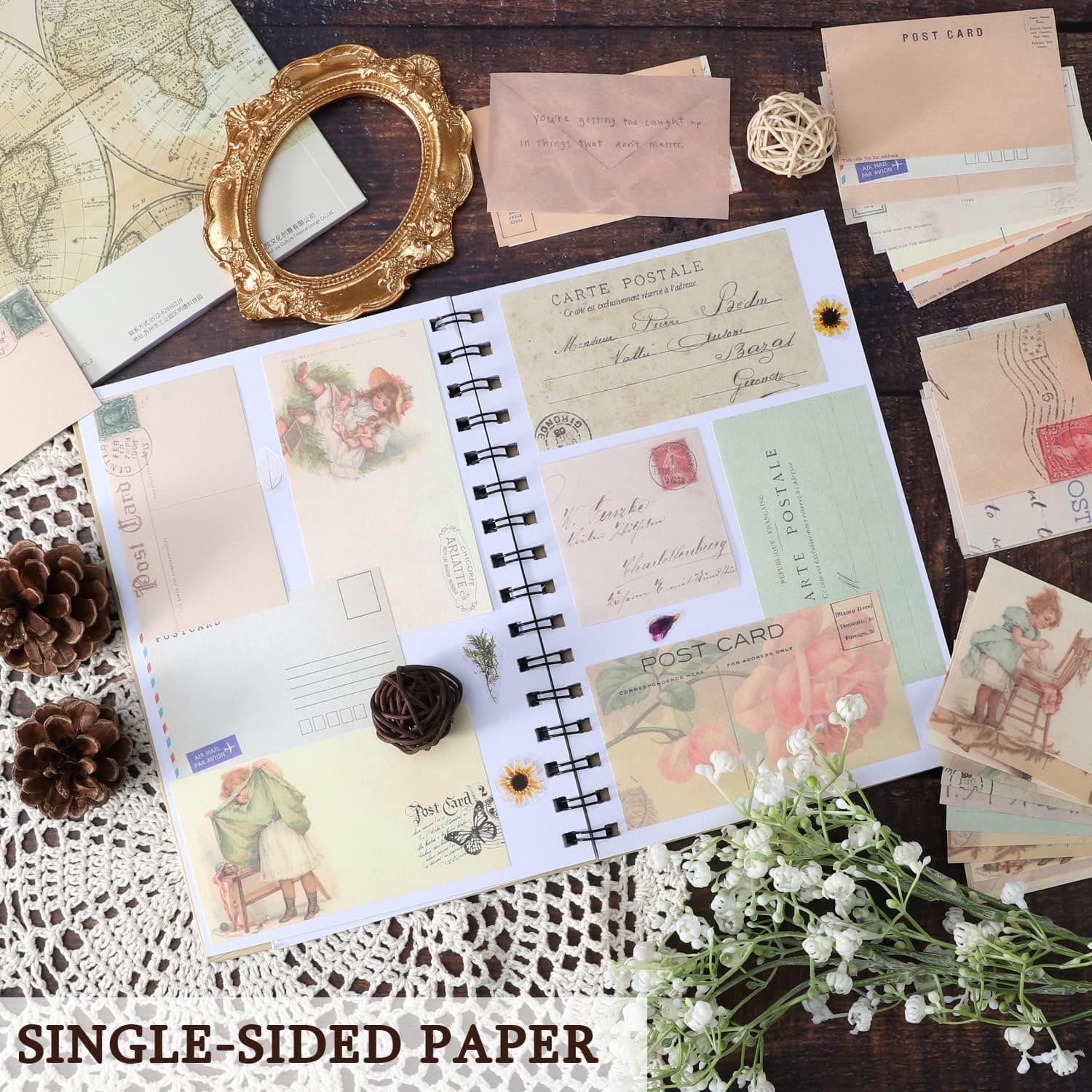 445 PCS Vintage Scrapbook Paper Journaling Scrapbooking Supplies Kit Aesthetic Decorative Craft Paper include 40 Sheet Flowers Stickers for Planner, Bullet Journaling, Junk Journal, Retro Crafts Vintage-445PCS - Image 4