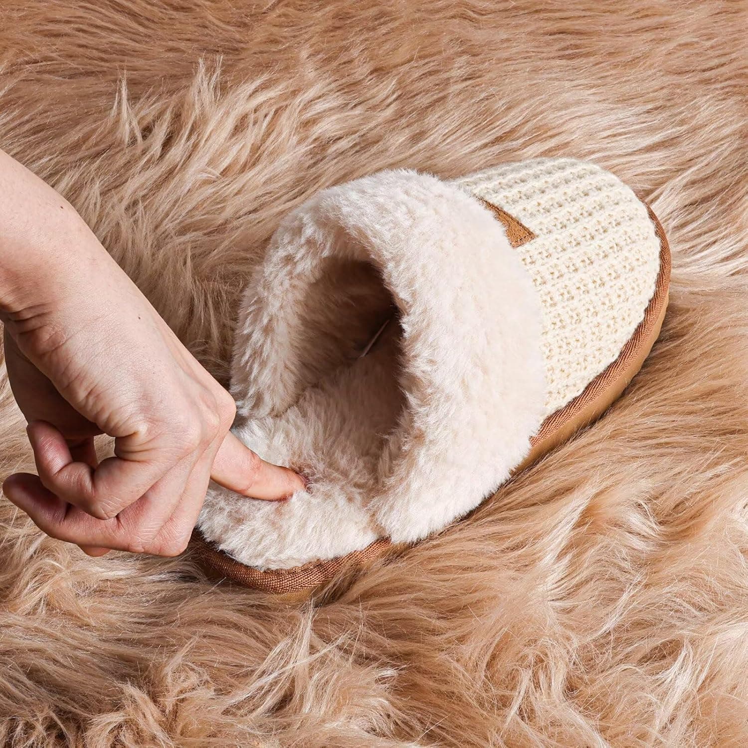 OOW Cozy House Slippers for Women with Memory Foam Soft Warm Fuzzy Slippers Women Home Womens Slipper Shoes for Indoor 8 Cream - Image 4