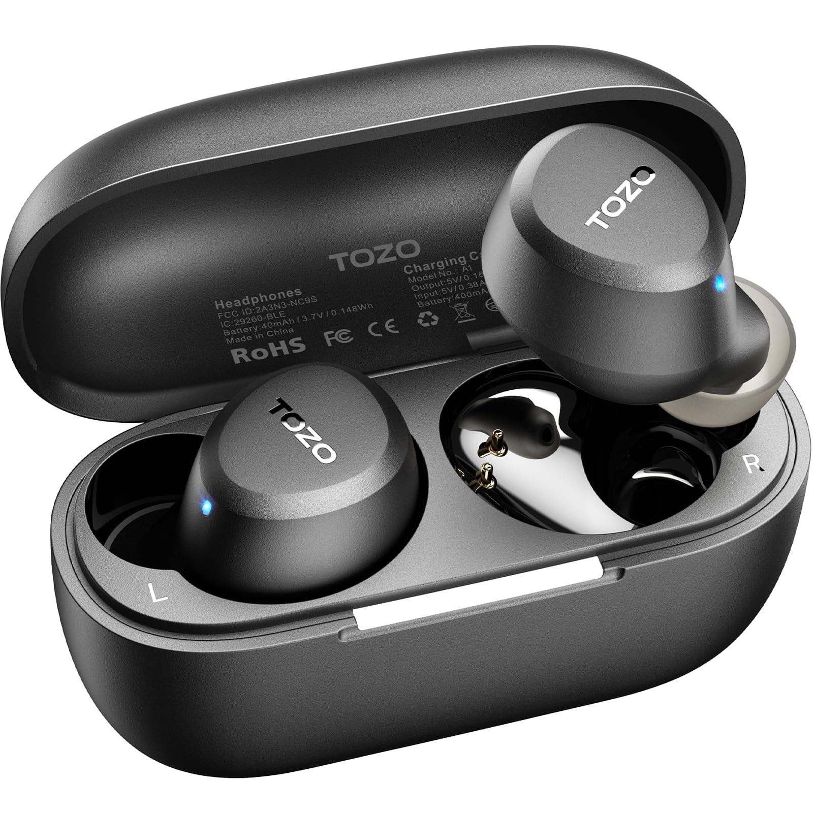 TOZO A1 Wireless Earbuds Bluetooth 5.3 Light Weight in Ear IPX5 Waterproof Headphones 2 Mic for AI Calls, Immersive Premium Sound Bass Headset with Charging Case, 32 Presets EQ Customization via App Black Small Classical Edition