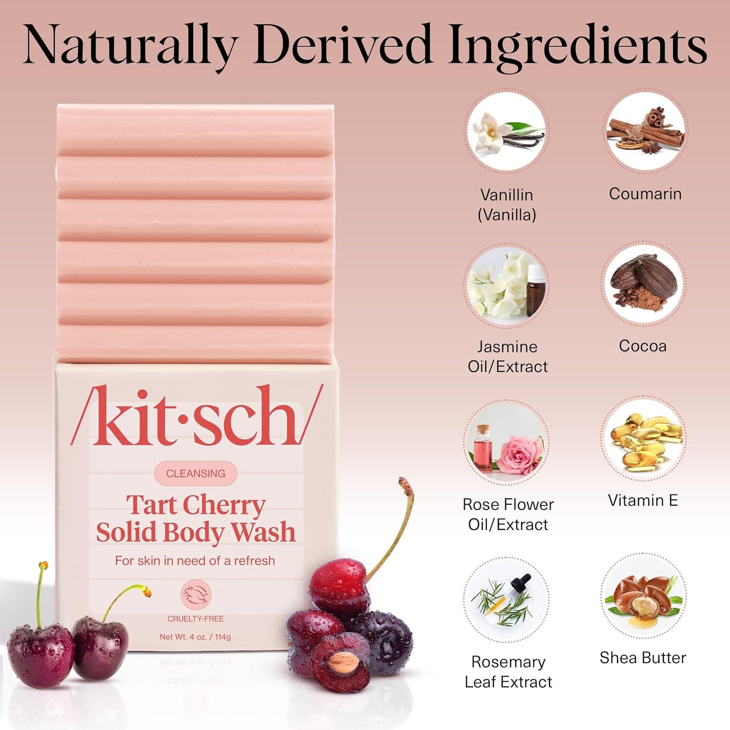 Kitsch Cleansing Tart Cherry Soap Bar with Refreshing Scent - Eco-Friendly Body Wash Women Love - Cherry Solid Bar Soap for Daily Use - Silicone, Sulfate and Paraben Free, Made in USA - 4oz - Image 7