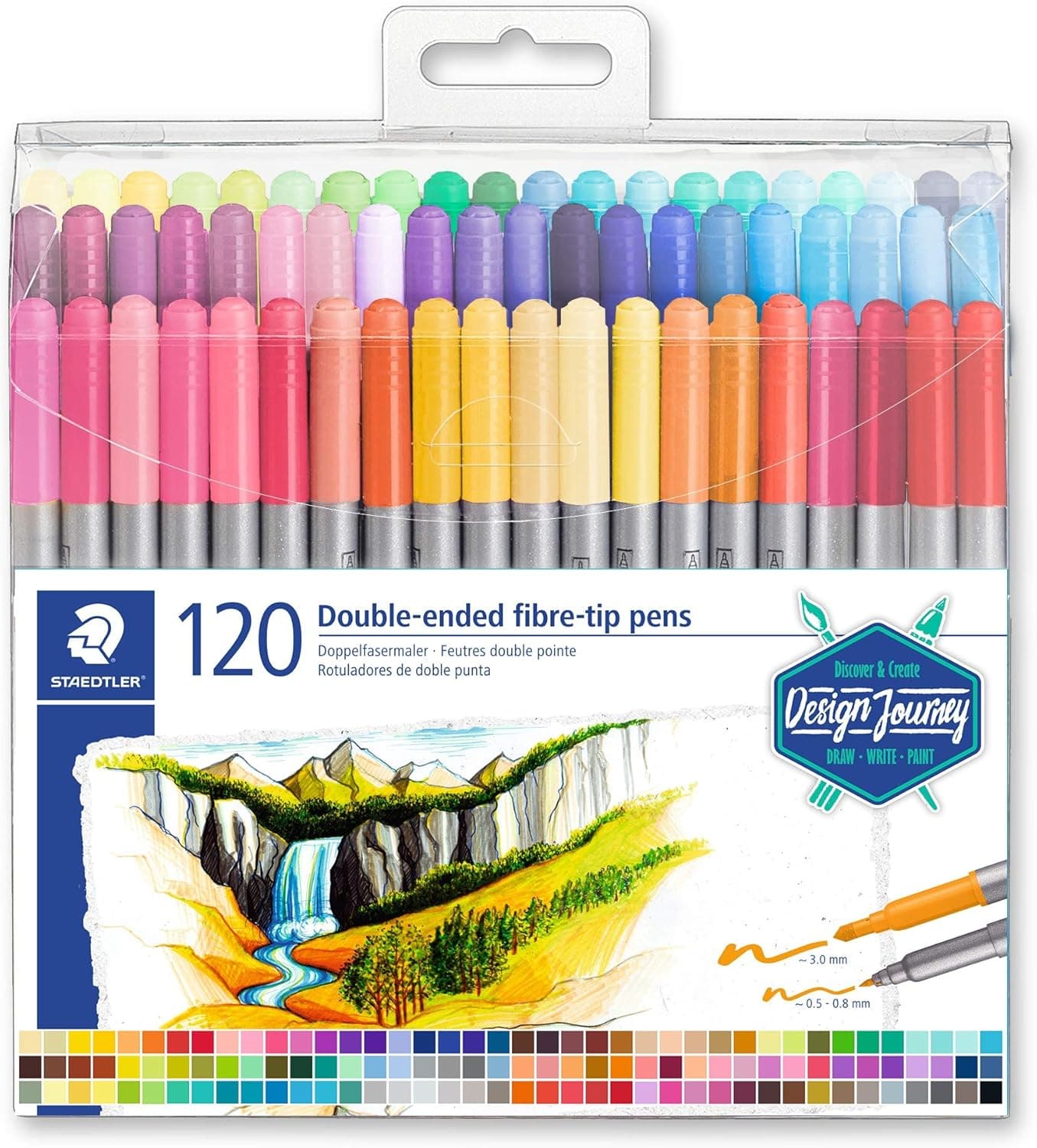 STAEDTLER Double-Ended Fiber-Tip Pens, Non-Permanent Ink, Fine & Bold Writing and Coloring Tips, 120 Assorted Colors, 3200 TB120, Multicoloured (3200 TB120ST) 120 Count (Pack of 1) - Image 7