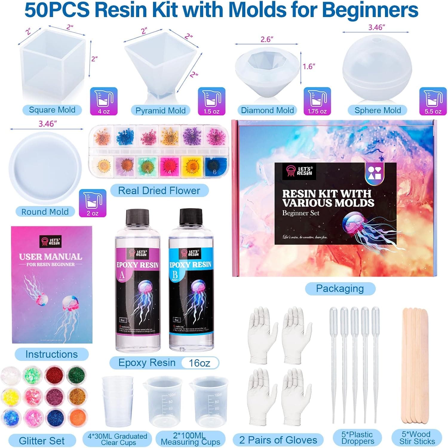 LET'S RESIN Epoxy Resin Kits and Molds Complete Set, 16oz Resin Art Kit with Silicone Molds, Pigment, Dried Flowers, Crafts for Adults, Beginners, Art Supplies for DIY Lovers, DIY Gift for Women - Image 9