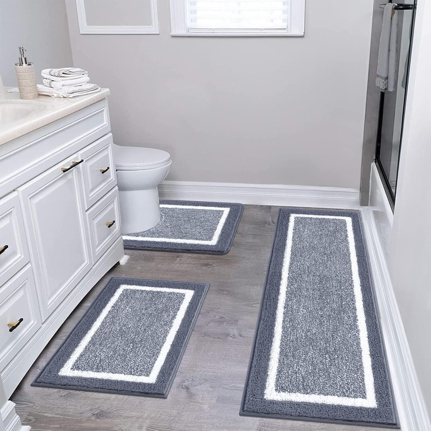 Pauwer Bathroom Rug Mat Set 3 Piece, Microfiber Shaggy Bath Set, Non-Slip Ultra Soft Carpet Mats, Absorbent with U-Shaped Toilet for Bathroom, Tub, Shower, Dark Grey Dark Grey 18"x26"+18"x48"+U Shape 20"x24" - Image 2