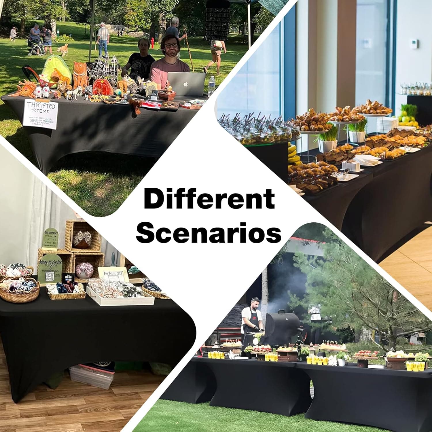 Trlyc 2件装 6英尺氨纶桌布 - 72 x 30英寸矩形拉伸桌布，抗皱拉伸桌罩，适用于婚礼、派对、宴会、野餐、户外装饰 (2件，黑色) 72" x 30" (6英尺 - 2件装) 黑色 - Image 7