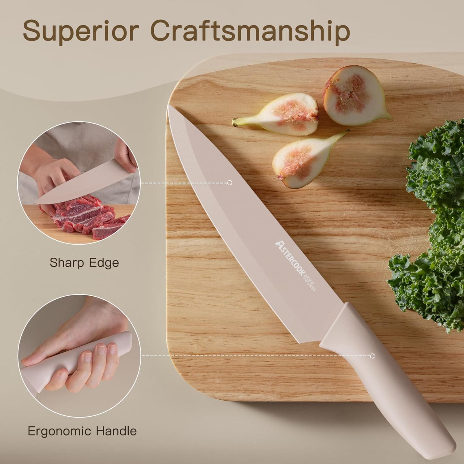 Astercook 刀具套装，13 件厨房刀具套装，健康防锈涂层，洗碗机安全，不锈钢厨师刀套装，配有 6 个刀片保护套，完美的厨房节日礼物 - Image 8
