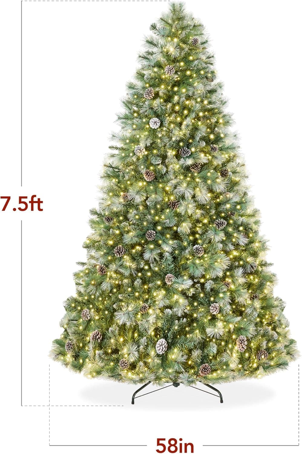 Best Choice Products 7.5ft Pre-Lit Scotch Pine Christmas Tree, Premium Frosted Pre-Decorated Artificial Holiday Decor w/ 1,320 Branch Tips, 2-in-1 White and Multicolor LED Lights, Cordless Setup 7.5ft - 450 Lights Frosted - Image 3