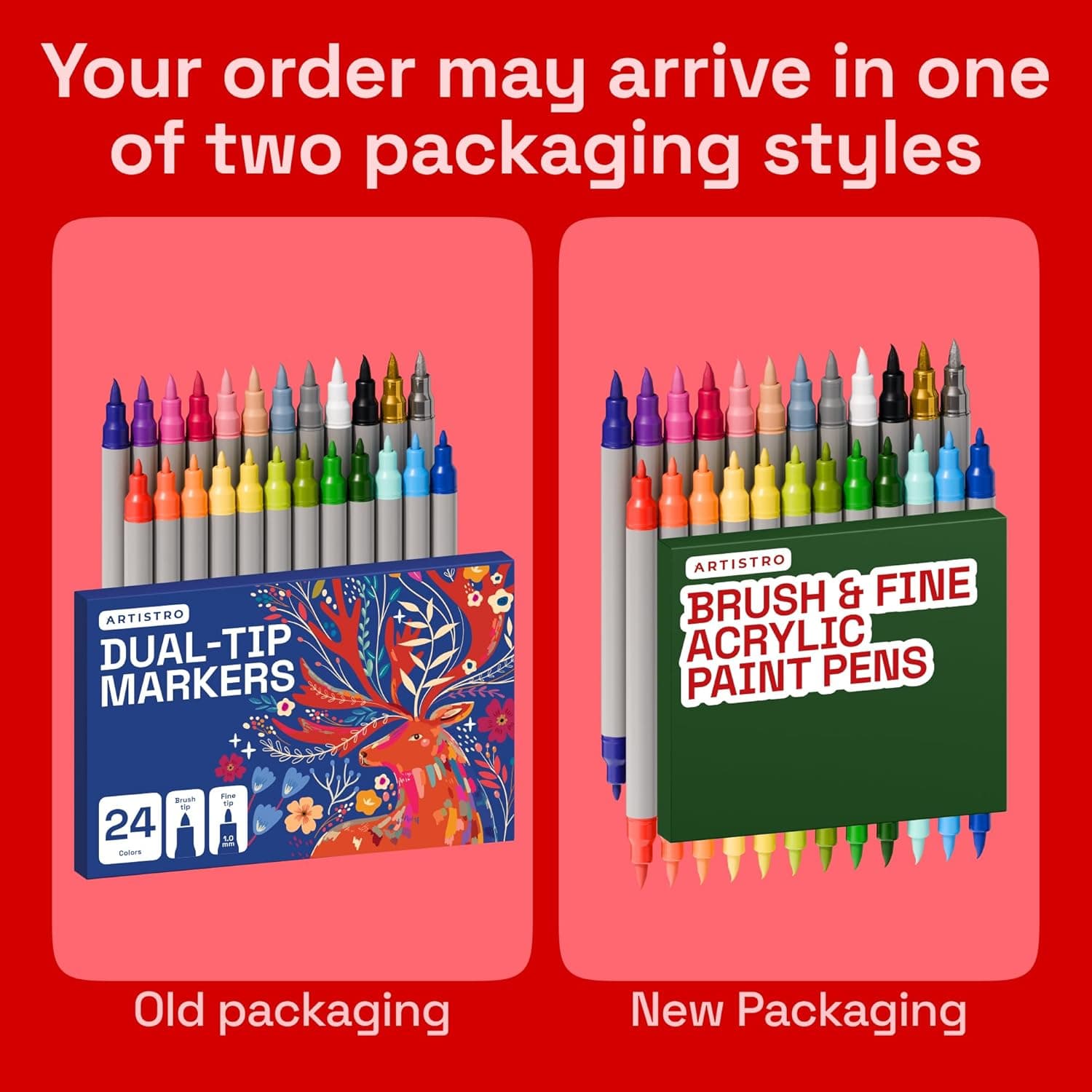 ARTISTRO 24 Acrylic Paint Markers - Paint Pens for Calligraphy, Brush + Fine Tips - For Fabric, Rock, Glass, Wood, DIY, Craft, Canvas - Art and Craft Supplies for Adults, Teens, Kids 24 Multicolor - Image 9