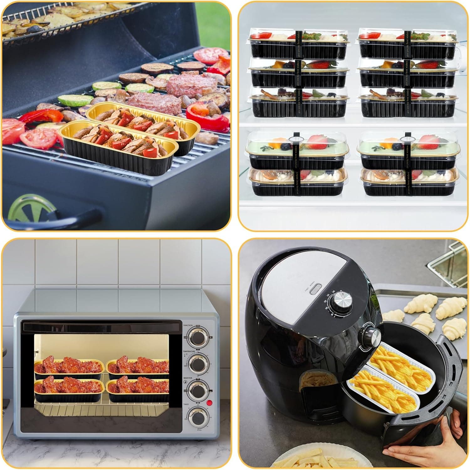 Mini Loaf Pans with Lids and Spoons (100 Pack, Black-gold, 6.8oz) Rectangular Aluminum Foil Baking Pans - Image 6