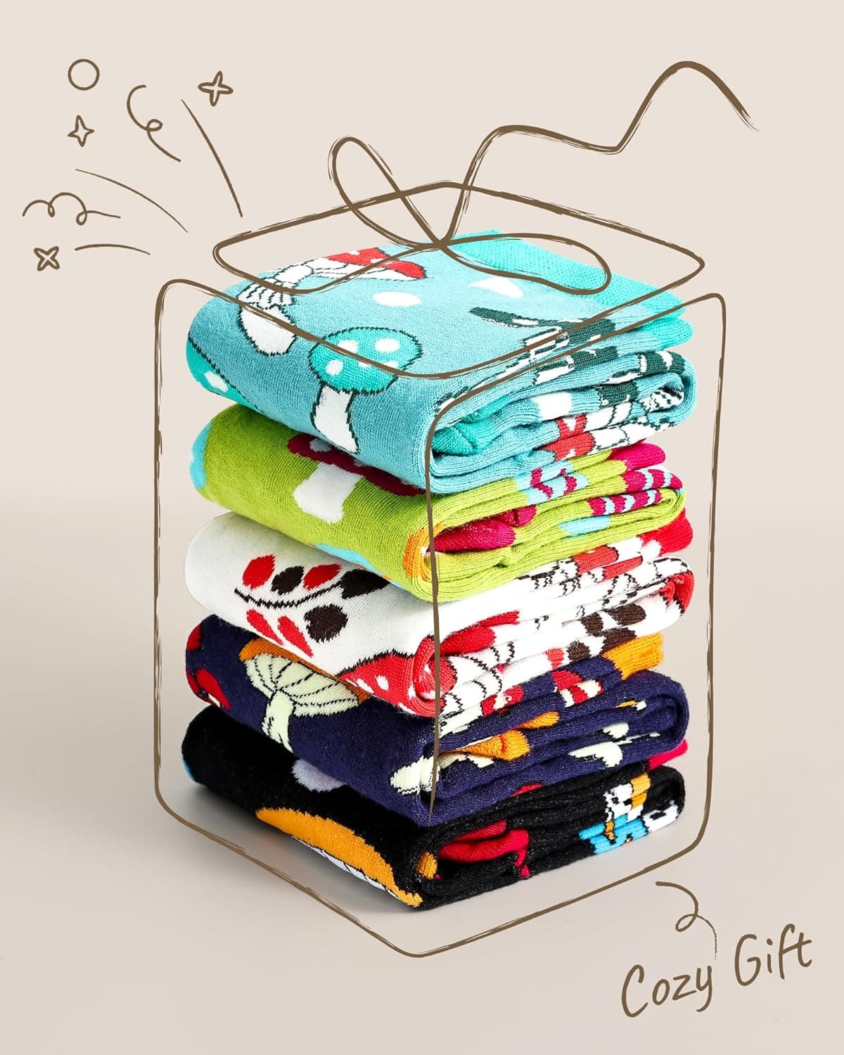 Jeasona Women's Mushroom Sunflower Cow Boston Terrier Pig Socks Gifts for Women Multicolored Mushrooms - Image 5