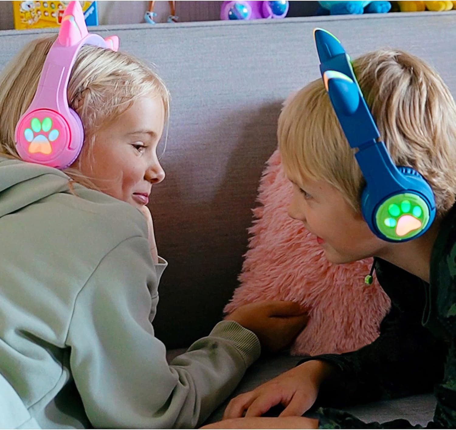 Riwbox CF9 Cat Ear Kids Bluetooth Headphones with LED Light Up,Safe 85dB Volume Limit,Built-in Mic&Boom Mic for Calls,Kids Wireless&Wired Headphones for Tablet/Airplane/School/Online Learning(Blue) - Image 7