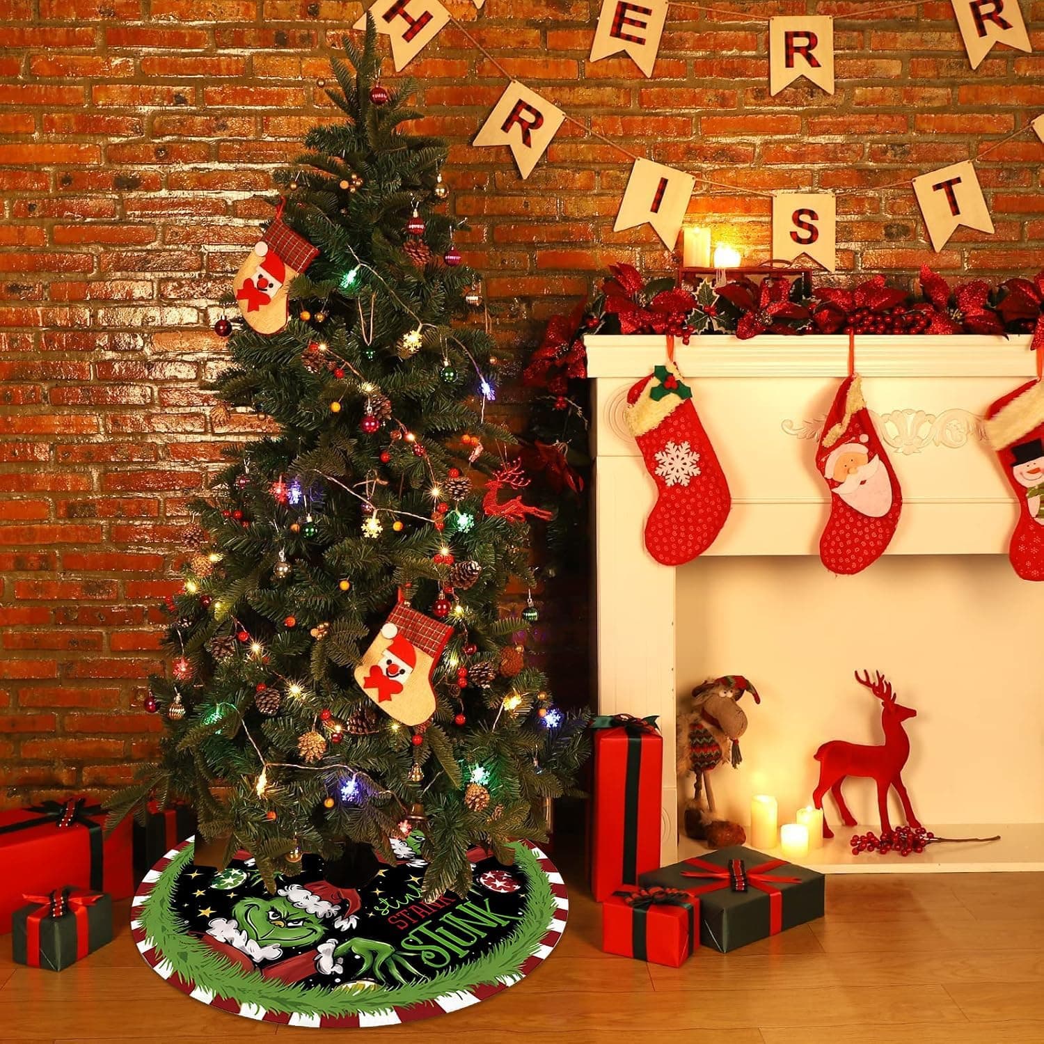 Christmas Tree Skirt 36 Inch Green Funny Trimmed Tree Skirt Christmas Decorations Tree Mat Merry Christmas Party Home Decor - Image 6