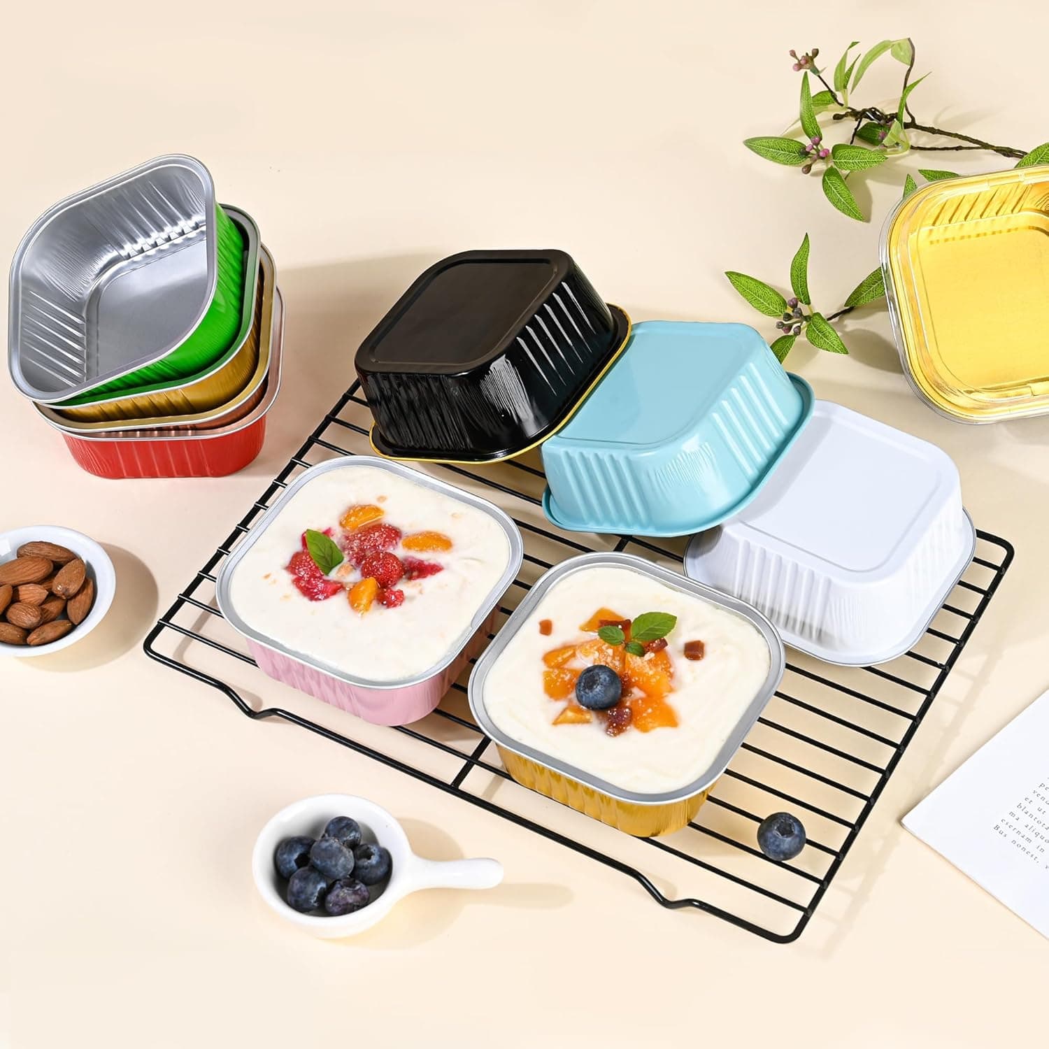 40 Pack Mini Cake Pans with Lids, 5oz Square Aluminum Foil Brownie Baking Cups, Muffin Tin Ramekins, Disposable Dessert Cupcake Cups for Wedding Birthday Party, Gold - Image 7