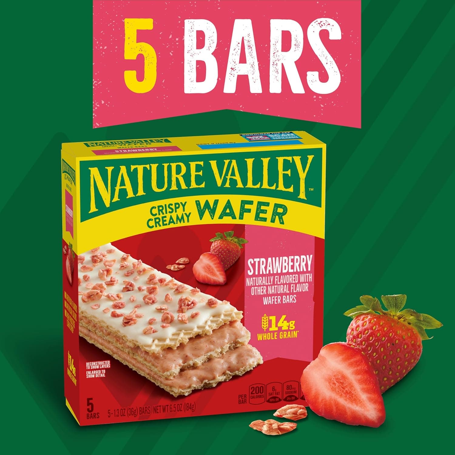 Nature Valley Crispy Creamy Wafer Bars, Strawberry, Whole Grain, 5 Bars, 6.5 oz Strawberry 5 Count (Pack of 1) - Image 4