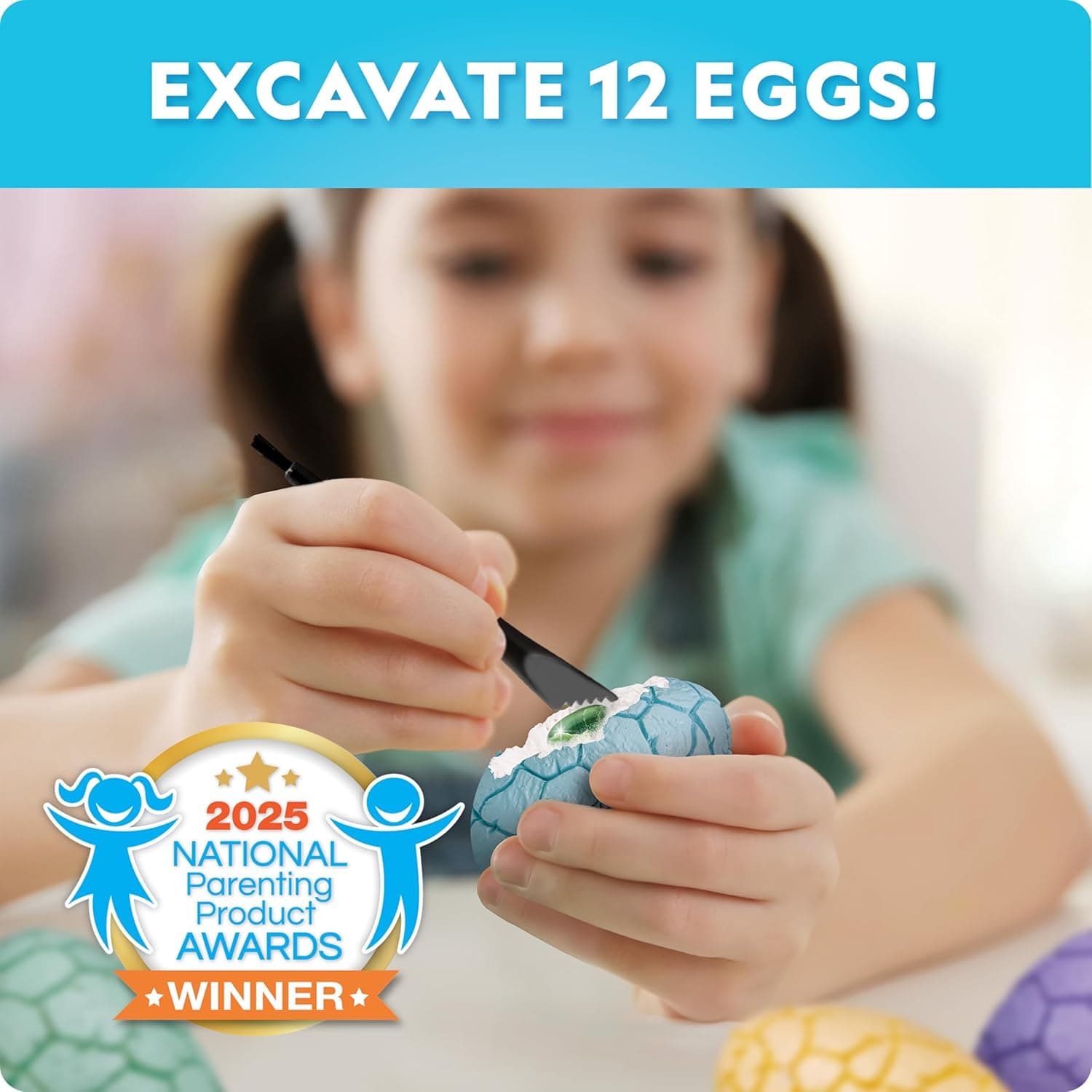 Blue Marble Easter Eggscavation Dig Kit - 12 Easter Egg Dig Bricks with Real Gemstones & Glow in The Dark Dinosaur Figures, Includes Dig Tools, Egg Hunt or Dig Party Activity, Easter Basket Stuffers - Image 3