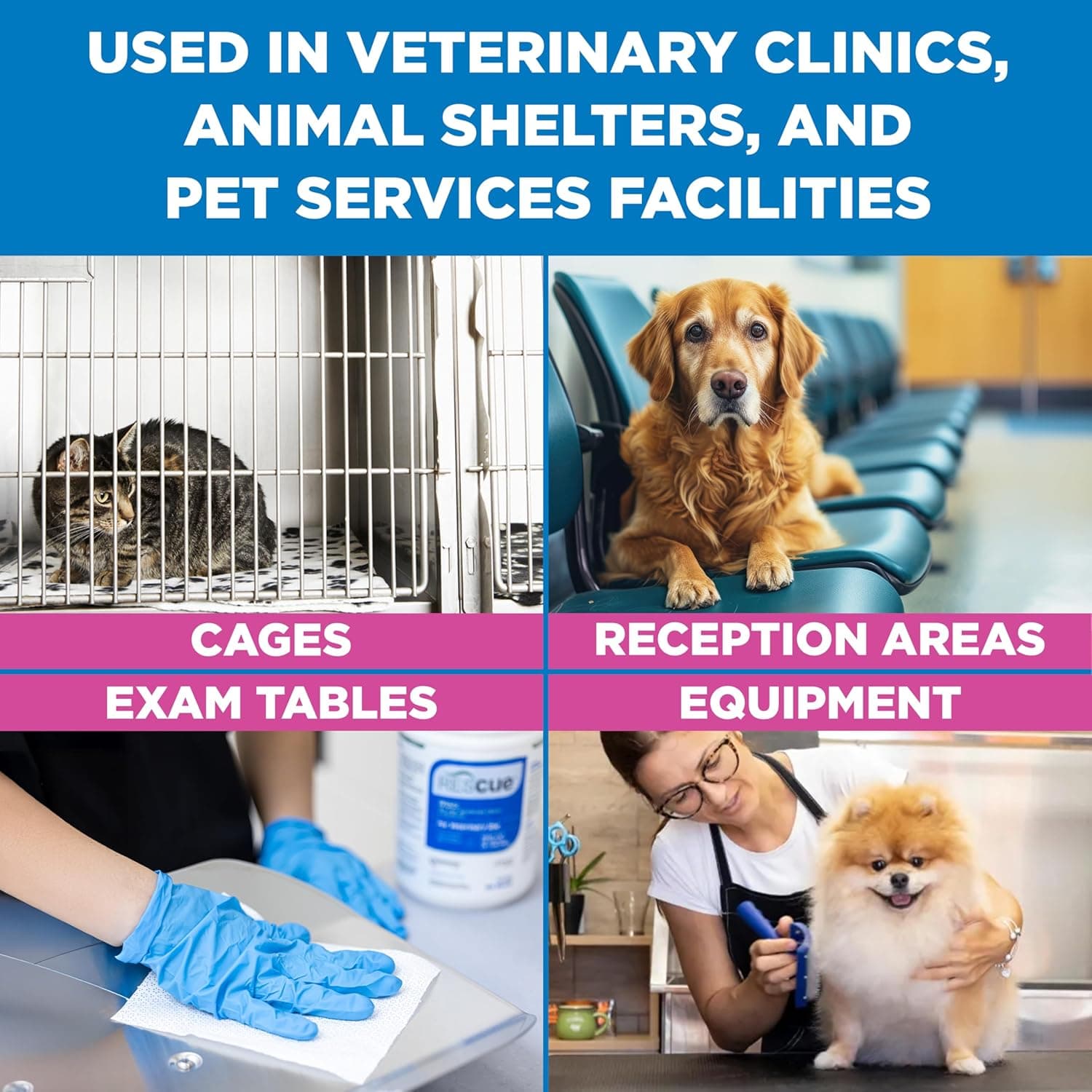 REScue One-Step Disinfectant Cleaner & Deodorizer Wipes for Vet Use – Cleaner for Kennels, Litter Boxes, Vet Offices, Pet Grooming Surfaces, Pet Items – Wipes Canister, 160-Count (Pack of 1) Canister (1 Pack) Wipes - Image 5