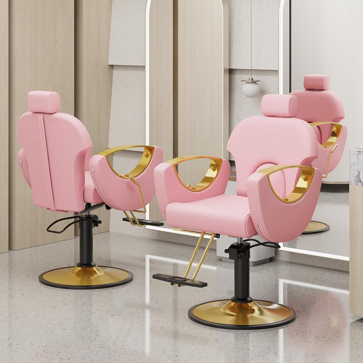 Barber Chair for Hair Stylist, Height Adjustable Hydraulic Hair Reclining Salon Chair, 360 Degrees Rotation, Multi-Function Shampoo Chair for Salon Barbershop (Modern Pink) - Image 3