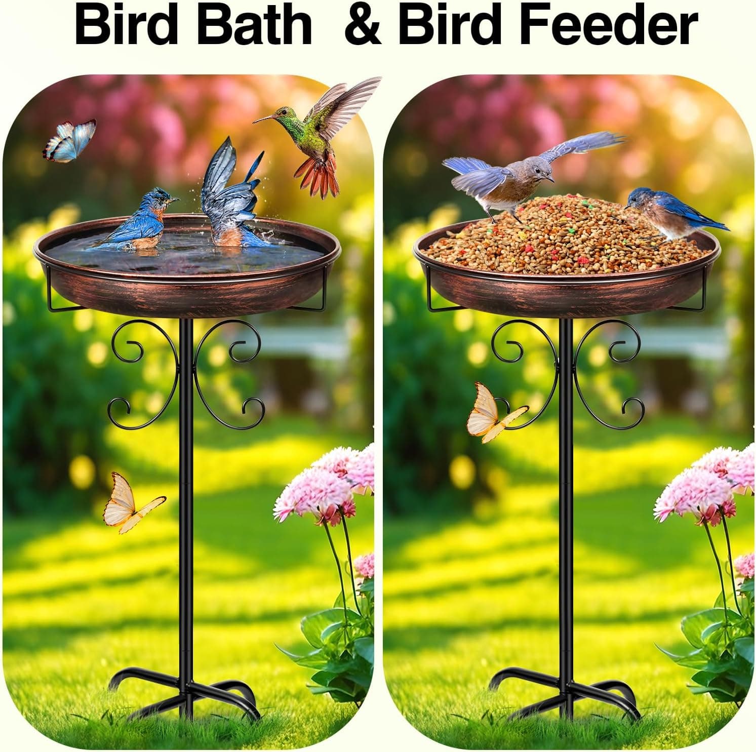 Daoeny 35In Metal Bird Bath for Outside, Vintage Freestanding Birdbaths & Birdfeeder, Bird Baths Feeder Bowl for Outdoors Garden Patio Yard Lawn Decor, Upgraded 5-Pronged Base (Antique Bronze) - Image 5