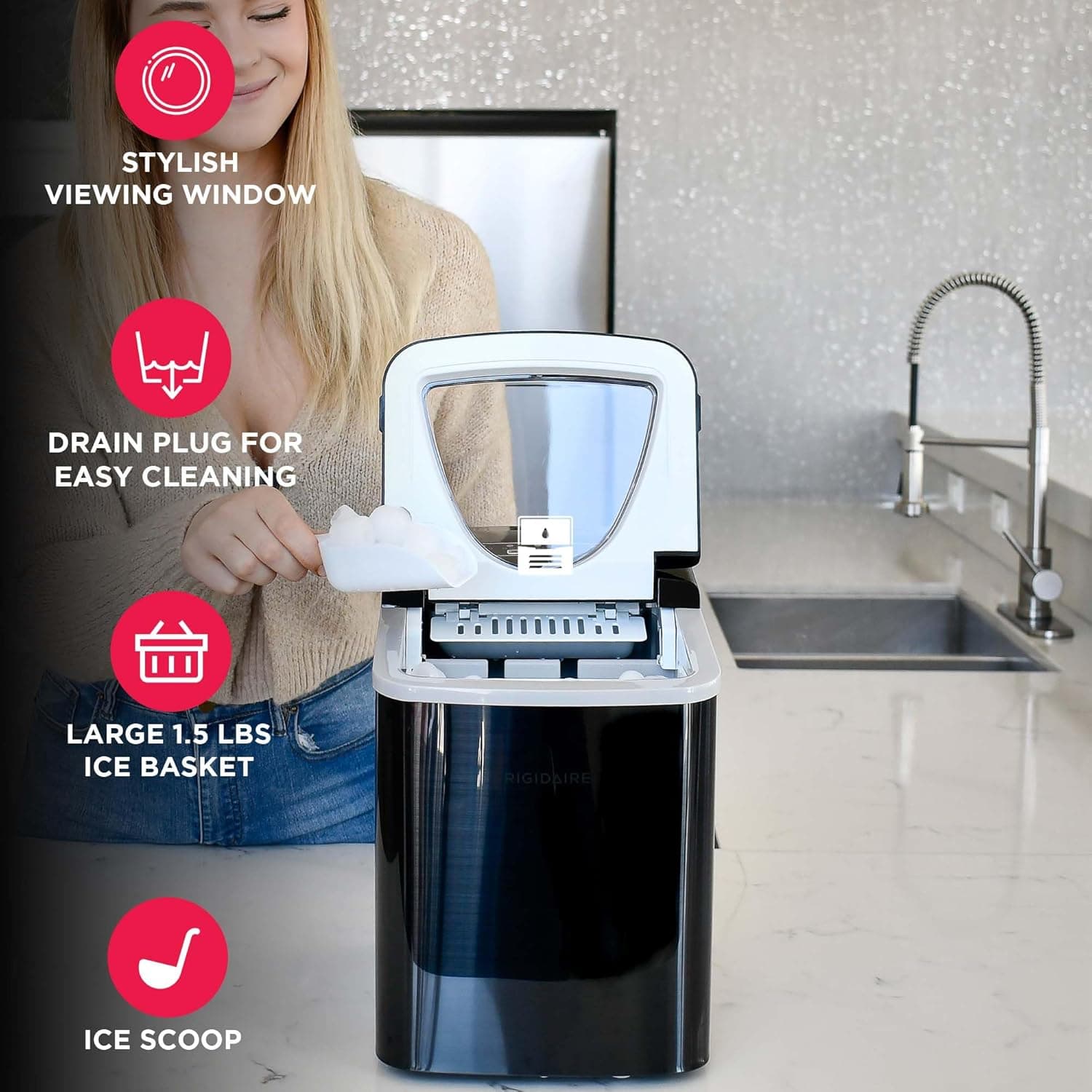 Frigidaire EFIC123-SSBLACK Compact Countertop Ice Maker, 26lbs of Ice per Day, Black Stainless Black Stainless Maker - Image 3