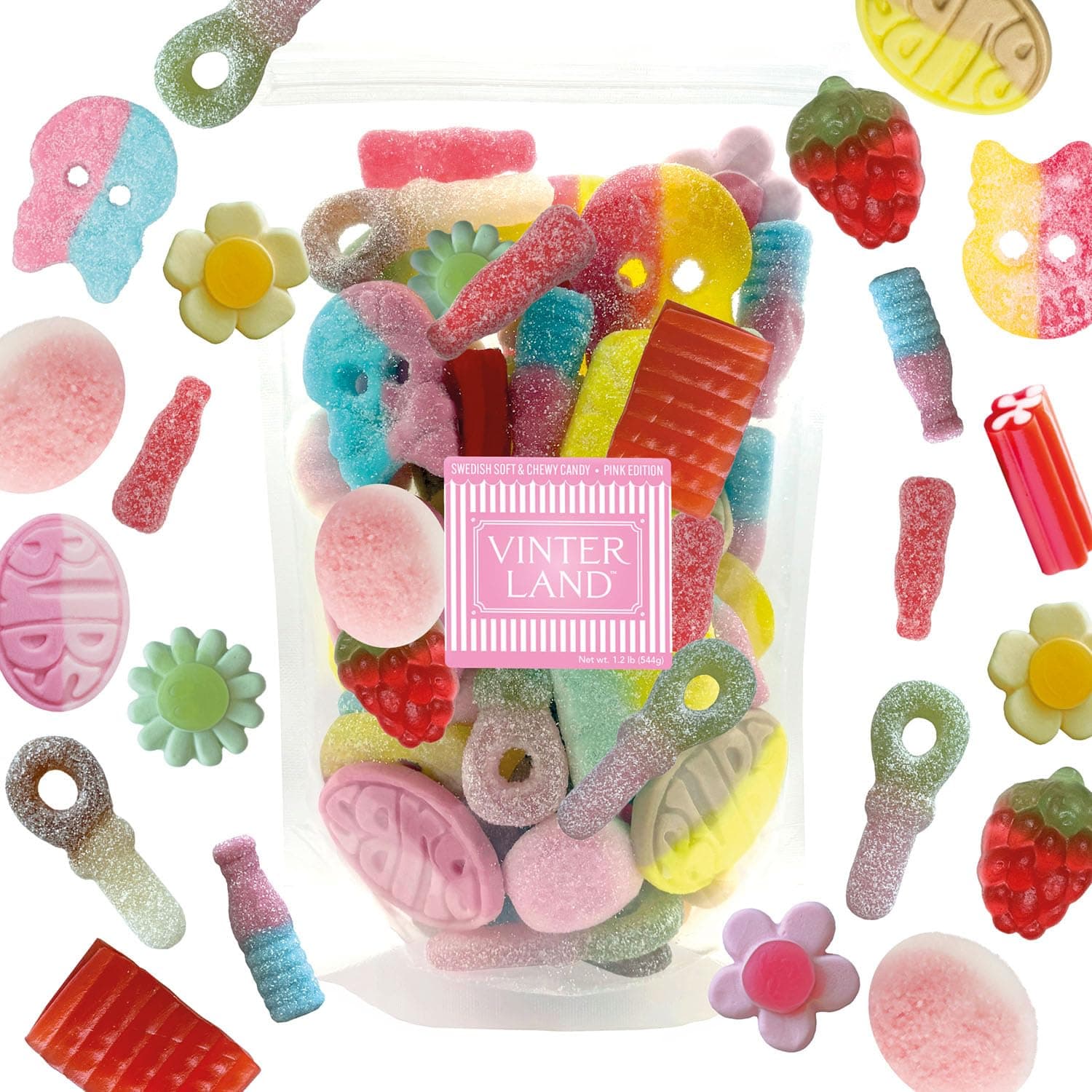 VINTERLAND - Swedish Candy Mix (1.2 Pounds) - Big Ovals & Big Swedish Candy Skulls - Raspberry Shots, Strawberry Dreams, and more