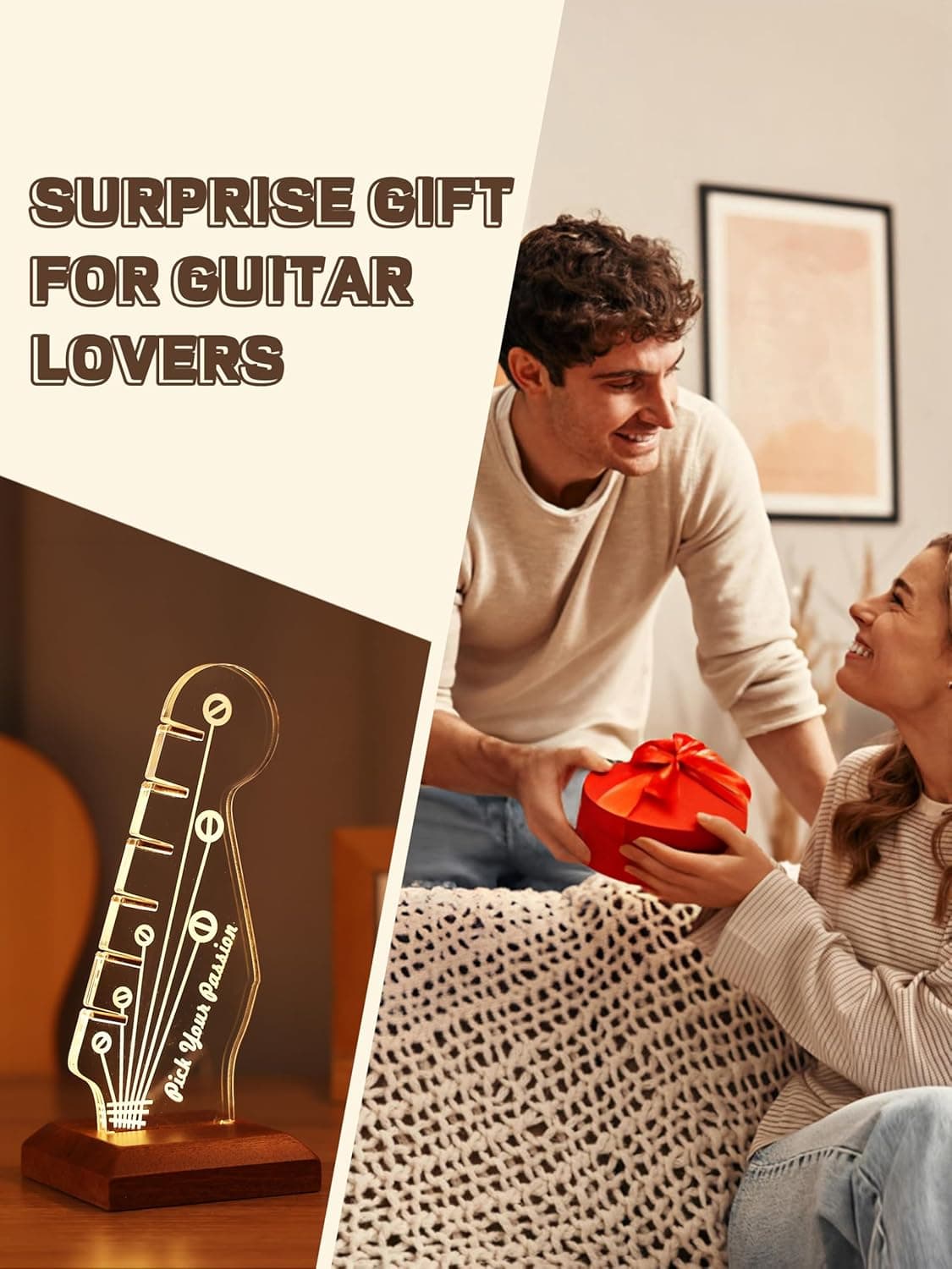 Light Up Guitar Pick Holder, Electric Guitar Headstock Shaped Acrylic & Wooden USB Powered Display Case - Guitar Accessories Gift for Players/Men (Picks Storage Organizer) - Image 8