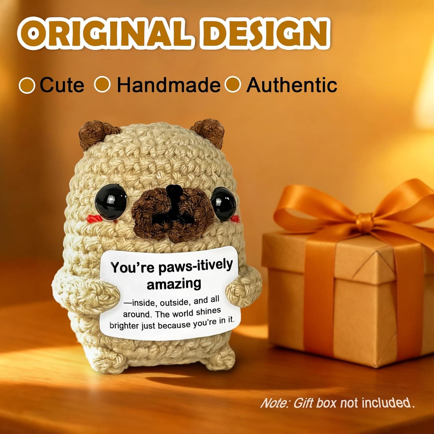 Pug Gifts for Pug Lovers, Cute Positive Animals Crochet Dog Decor, Encouragement Inspirational Appreciation Thank You Gift for Friends, Coworkers, Women, Men Amazing - Image 3