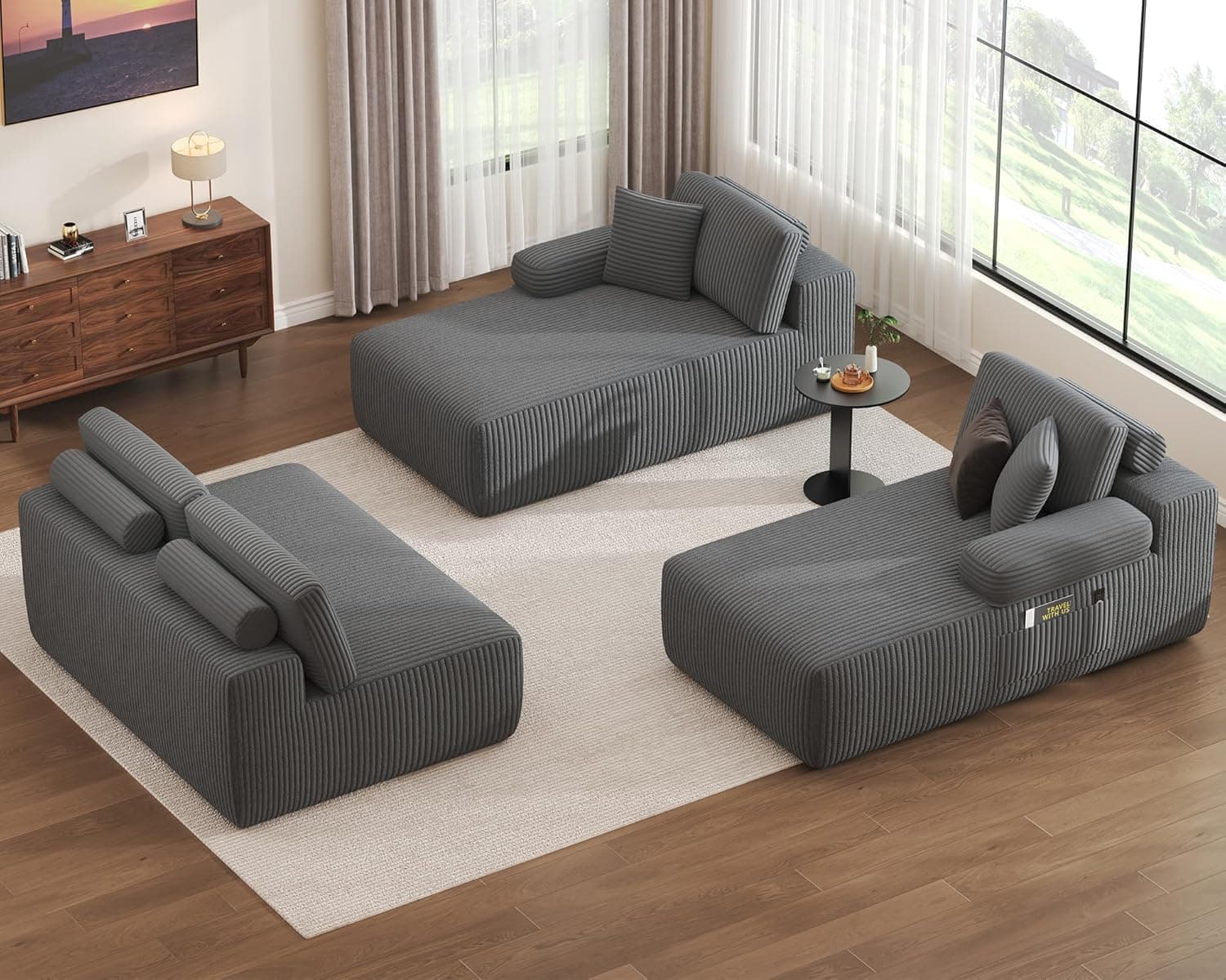 DURASPACE 126.2'' U-Shaped Modular Sectional Sofa Couch, Convertible 4-Seater Boneless Couches for Living Room (Gray) Grey - Image 10