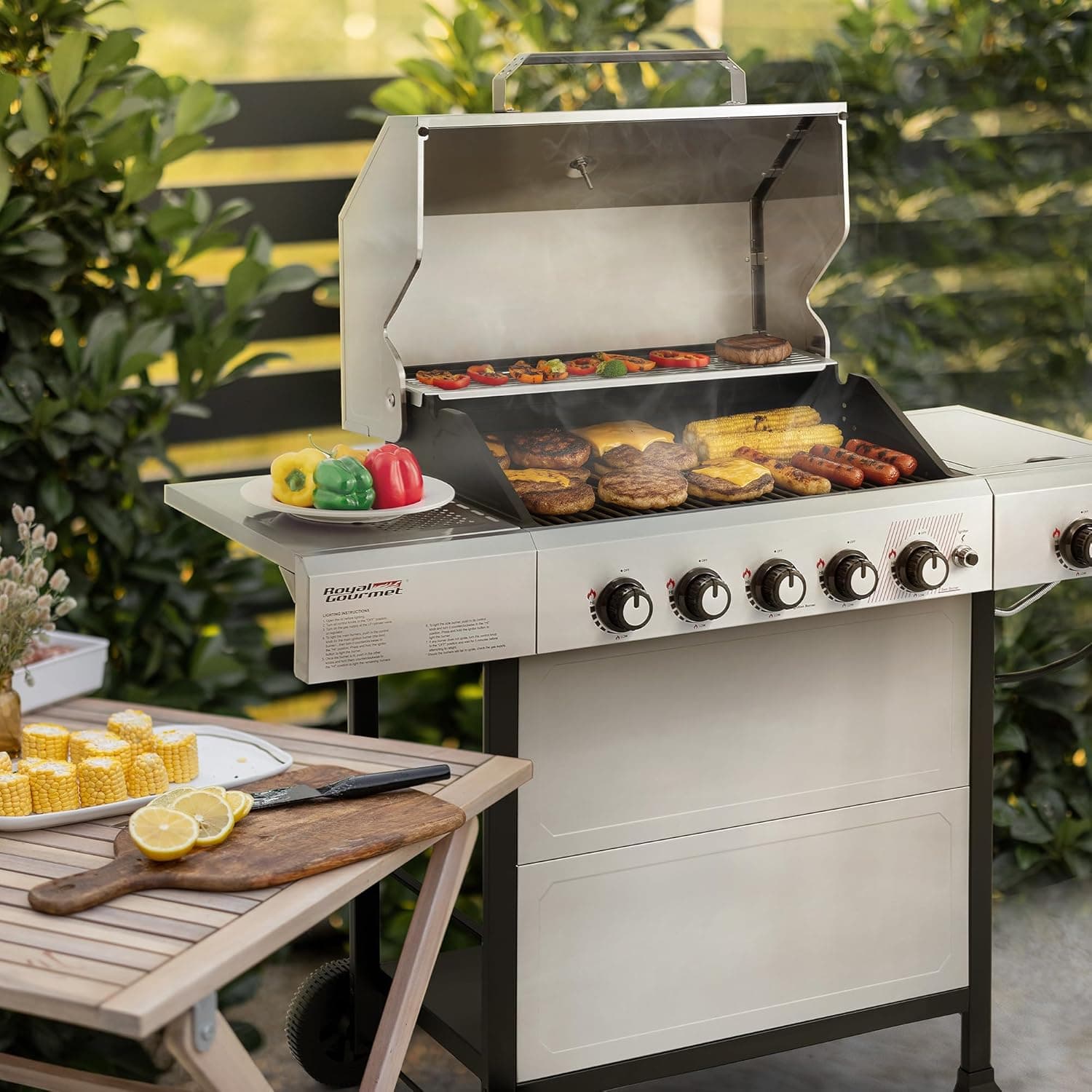 Royal Gourmet GA5401T 5 Burner Propane Gas Grill with Side Burner and Sear Burner, Stainless Steel Gas BBQ Grill with 61,000 BTUs Output for Barbecue Grilling & Backyard Cooking, Silver - Image 3