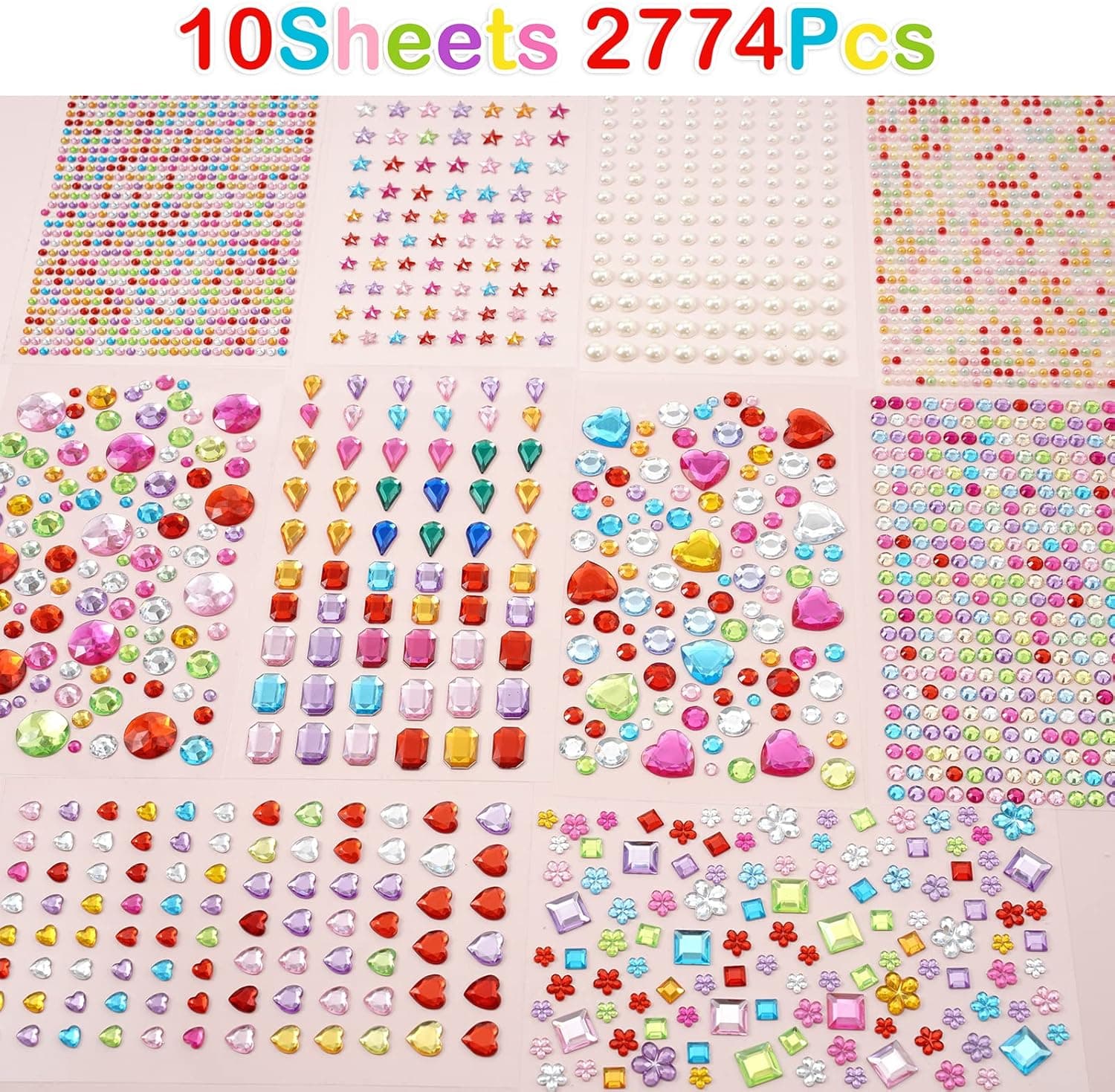 2774pcs Gem Stickers Jewels for Crafts, Self Adhesive Rhinestone Jewel Stick on Gems, Acrylic Bling Heart Stickers, Craft Supplies for Kids - Image 4