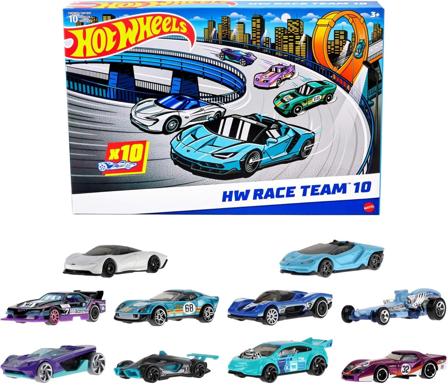Hot Wheels 10-Pack of Toy Race Cars, Includes 1:64 Scale Corvette, Lamborghini, McLaren Originals (Amazon Exclusive) 10-pack Race Cars - Image 2