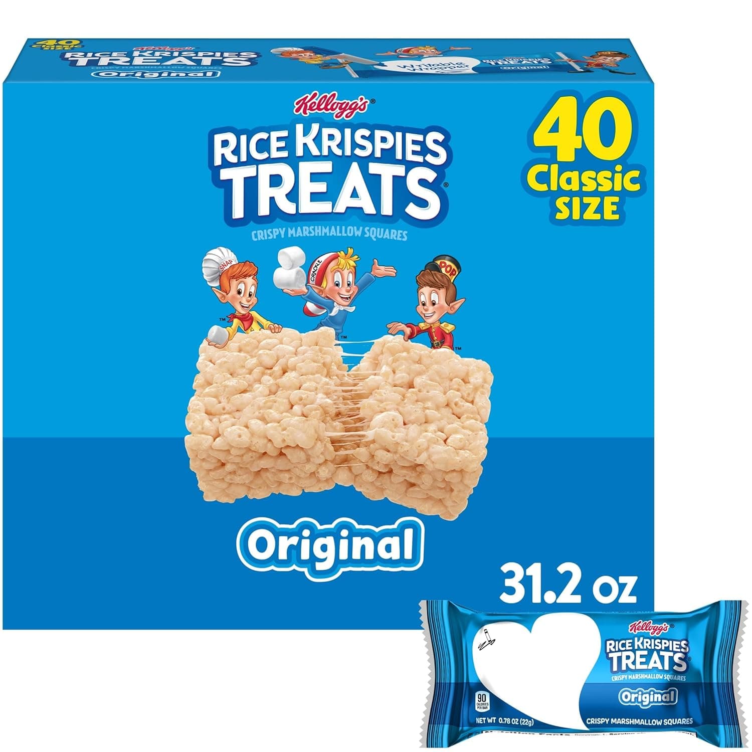 Rice Krispies Treats Crispy Marshmallow Squares, Kids Snacks, Snack Bars, Original, 31.2oz Box (40 Bars) - Image 2
