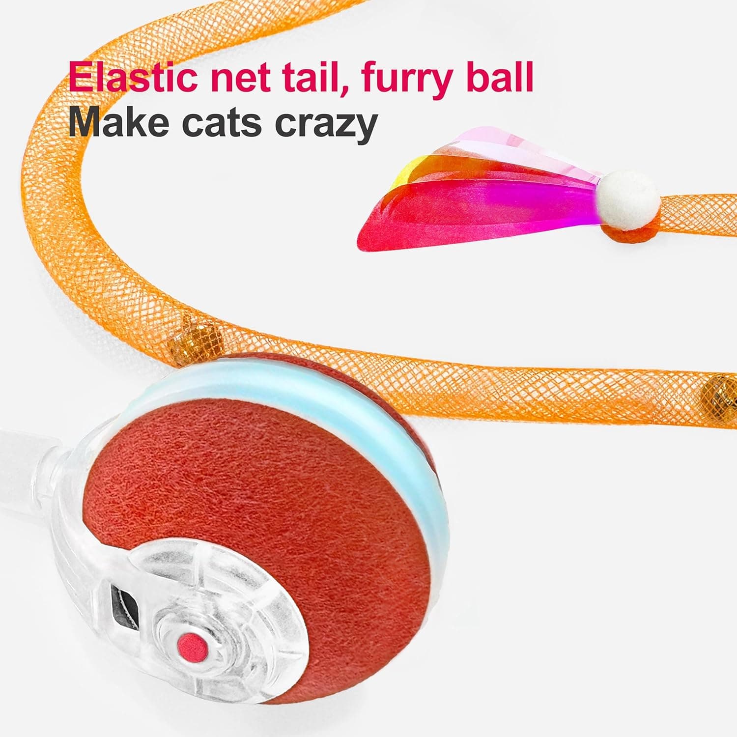 Interactive Cat Toys for Indoor Cats,The 3rd Generation Agile Moving Cat Ball with Elastic Mesh Tail,Automatic Kitten Toys for Bored Indoor Adult Cats,Motion Activated (Orange) - Image 5