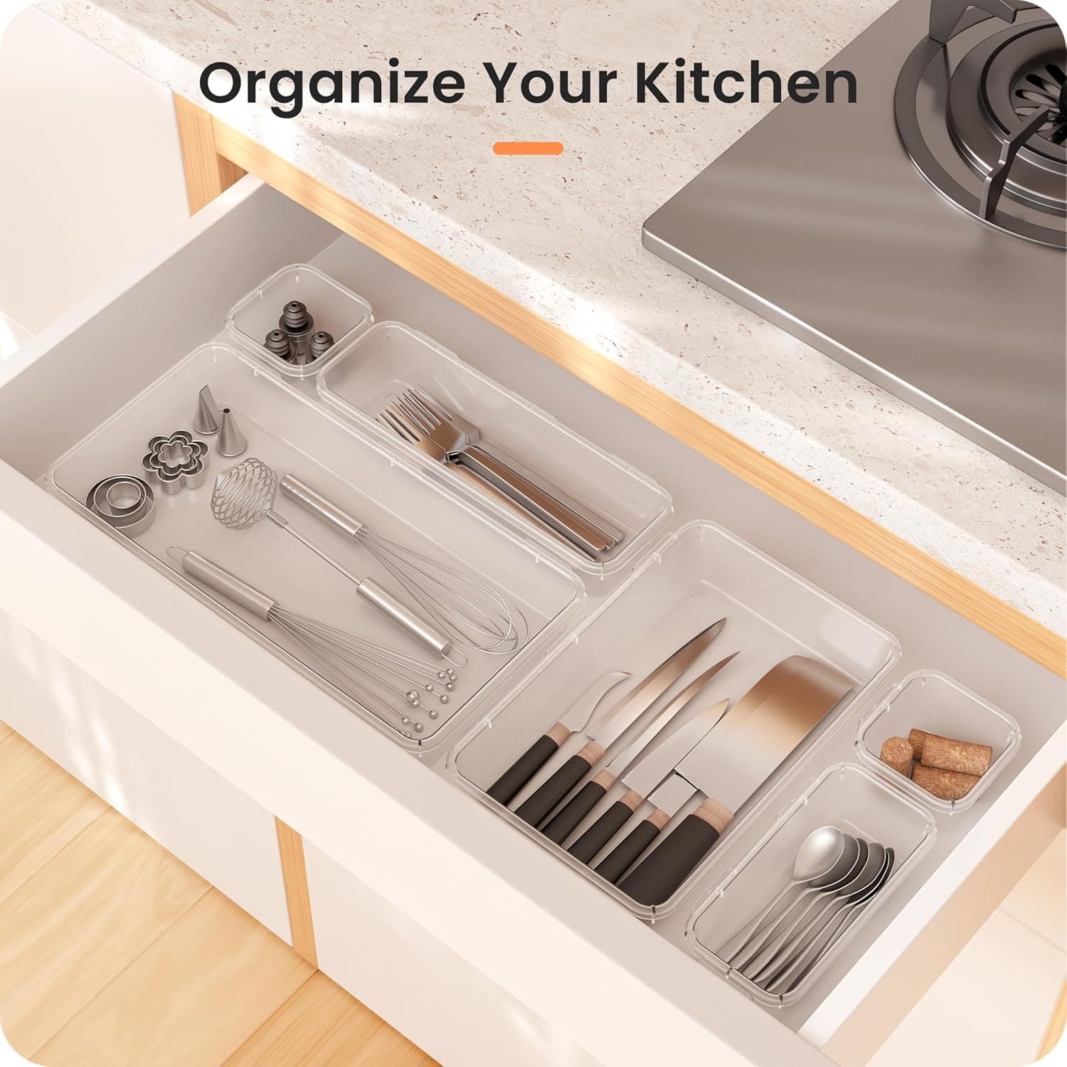 A-LuGei 【Military Grade】 Drawer Organizer, 【𝟱𝗦𝗶𝘇𝗲】 Makeup organizer, 【Holds 177 Items】 Bathroom Organizers and Storage, Organization and Storage, Desk Drawer Organizer for Bathroom Vanity 5size 28Clear - Image 9